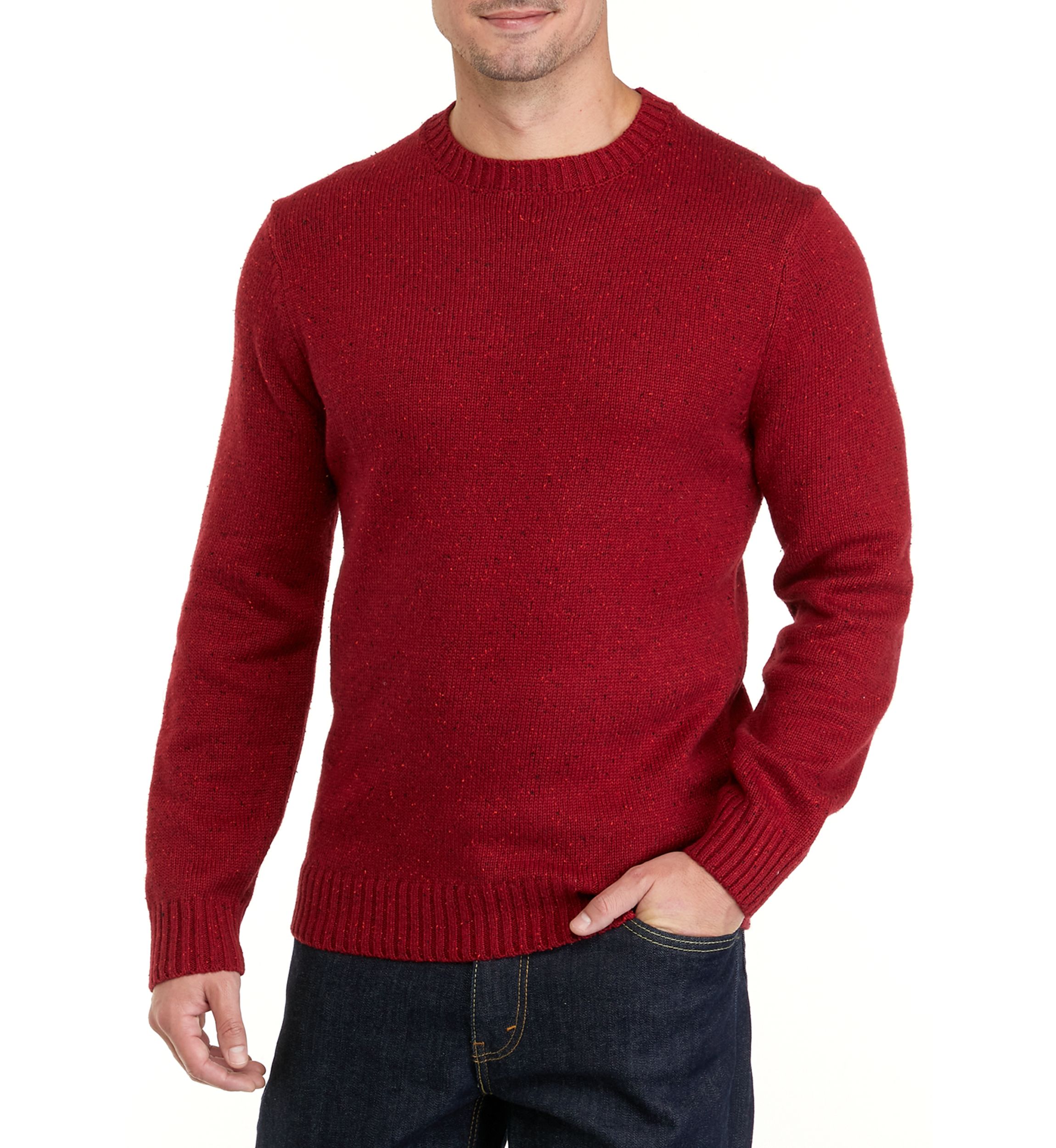 Mens Solid Donegal Crew Neck Sweater