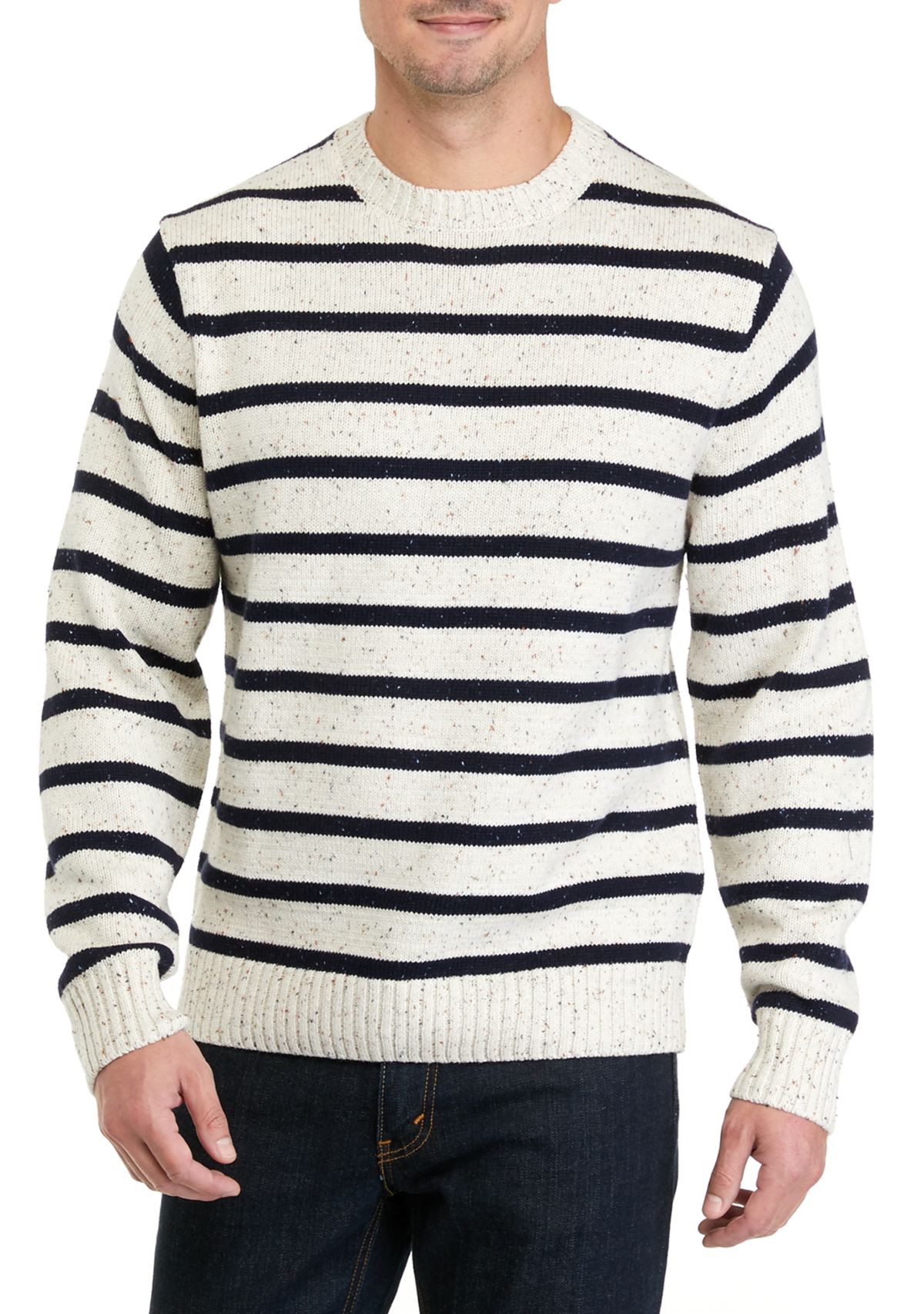 Mens Donegal Stripe Crew Neck Sweater