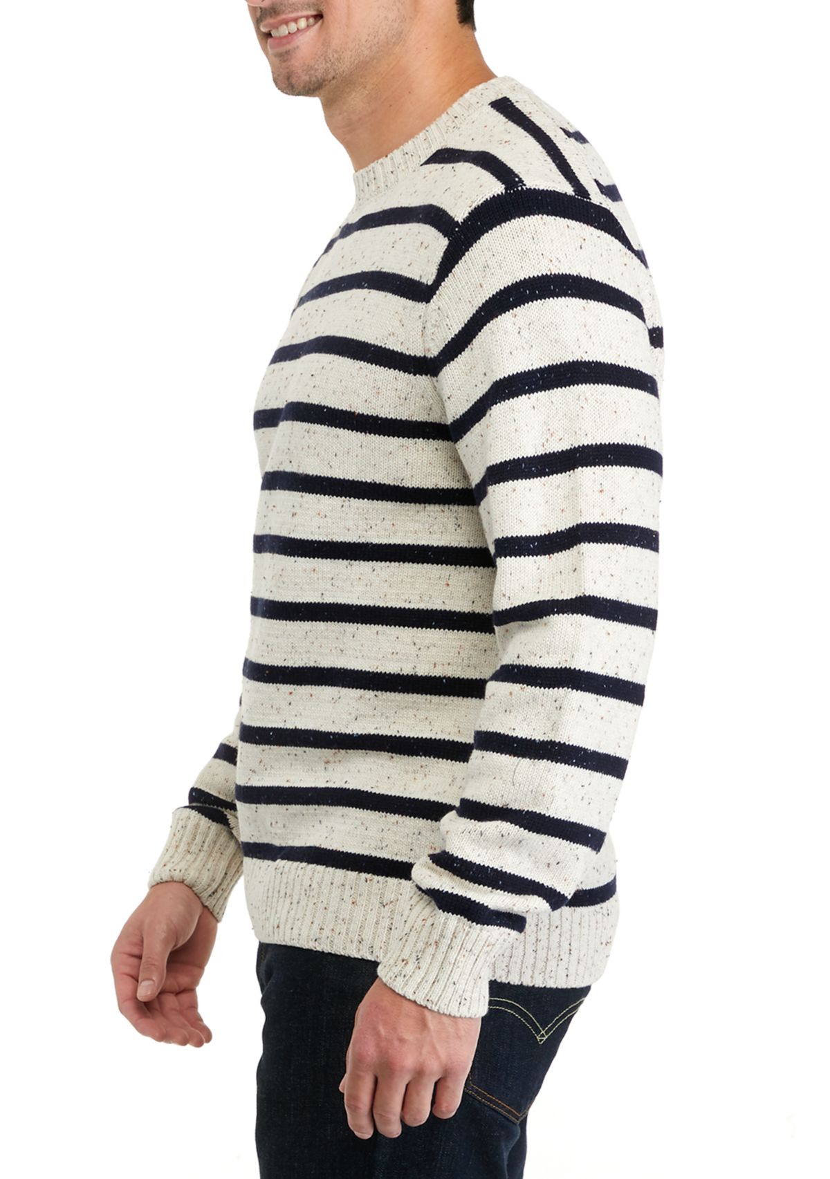 Mens Donegal Stripe Crew Neck Sweater