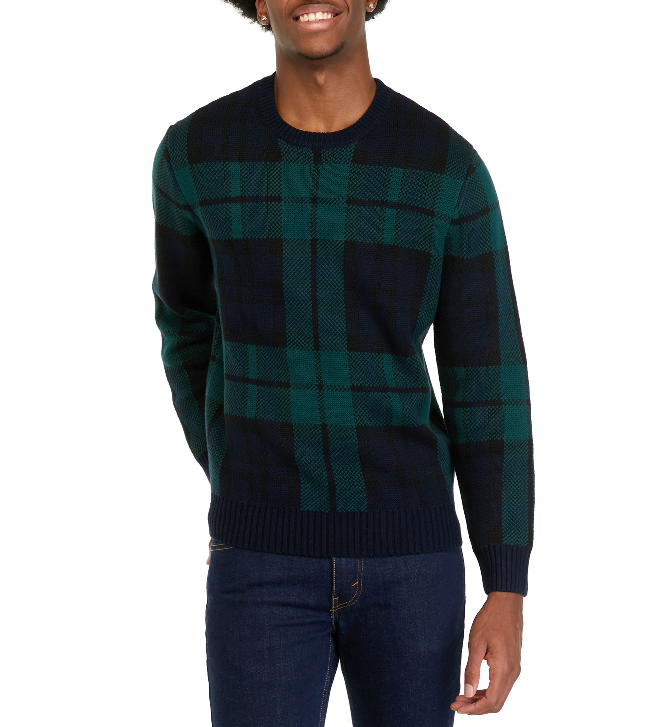 Mens Blackwatch Plaid Crew Neck Sweater