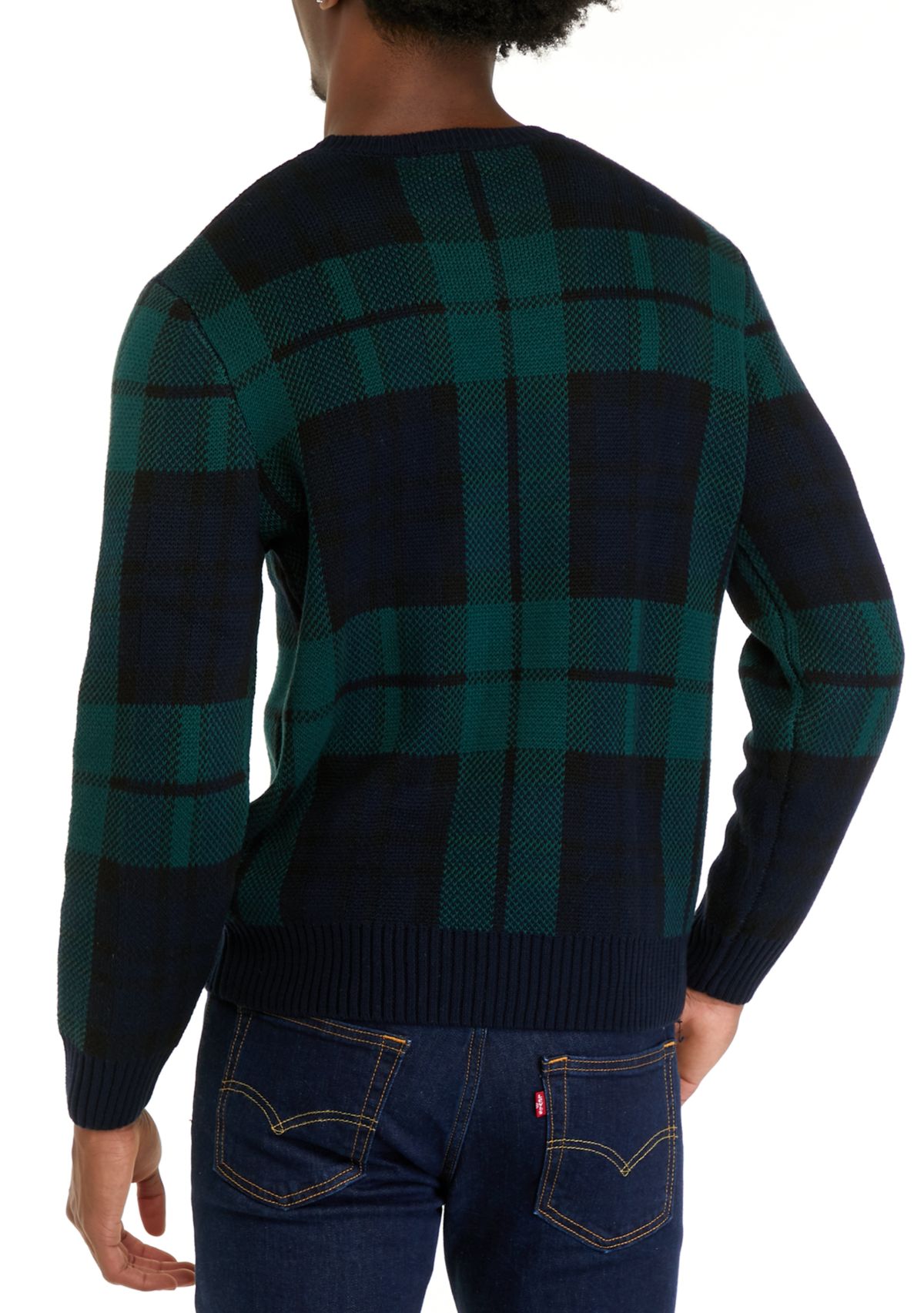 Mens Blackwatch Plaid Crew Neck Sweater