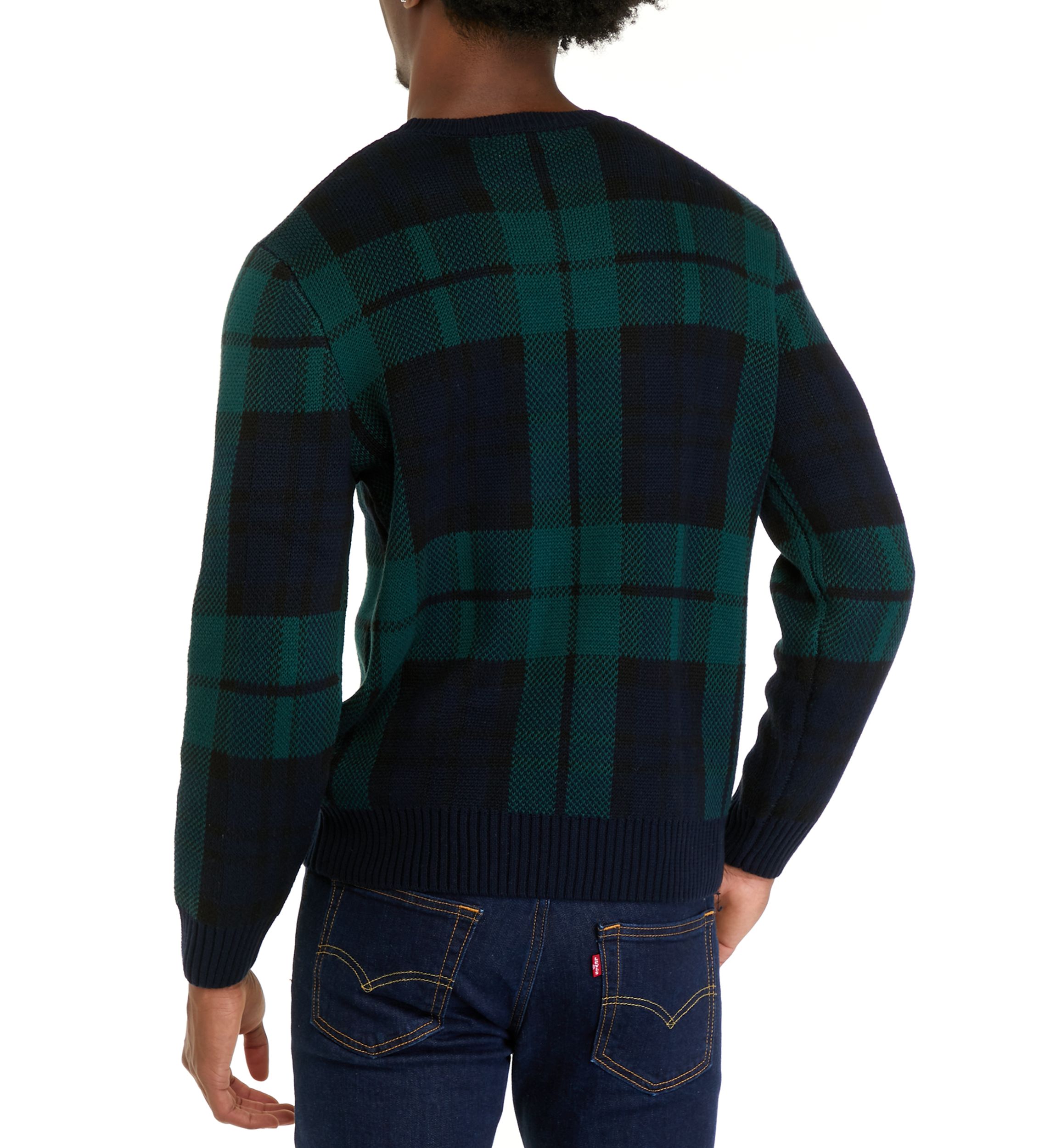 Mens Blackwatch Plaid Crew Neck Sweater