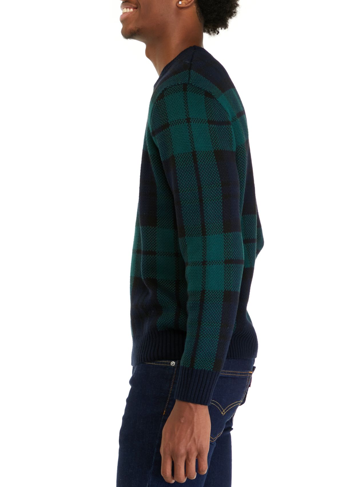 Mens Blackwatch Plaid Crew Neck Sweater