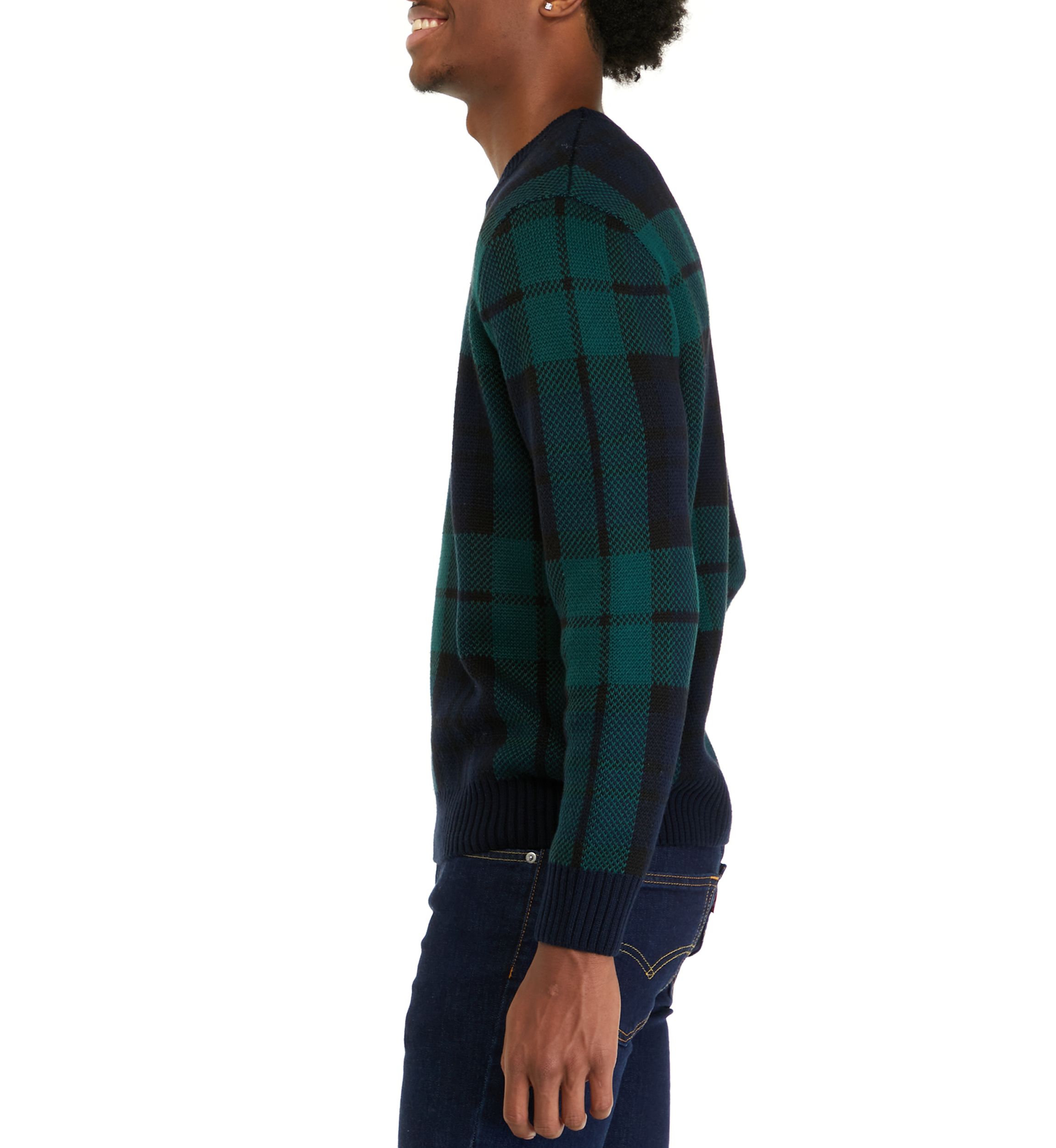Mens Blackwatch Plaid Crew Neck Sweater