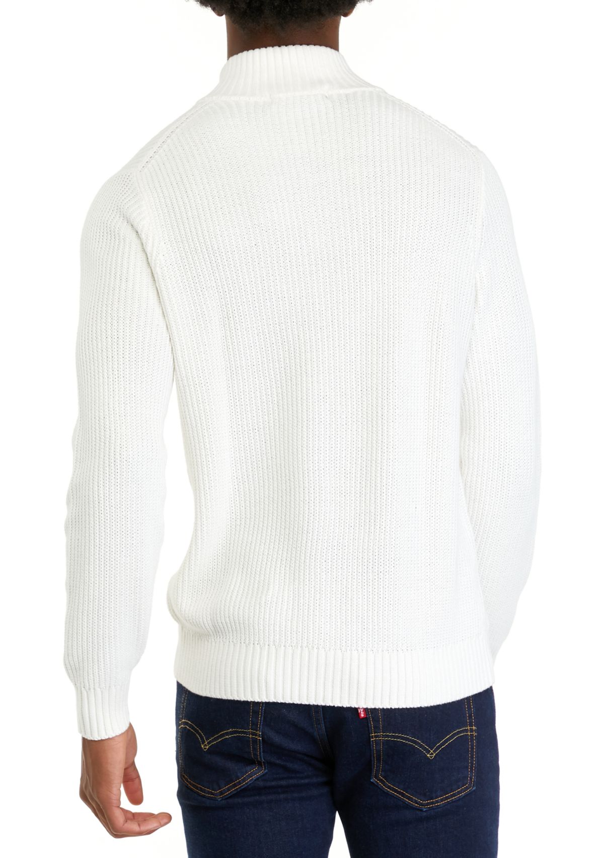 Mens Button Mock Neck Cotton Sweater