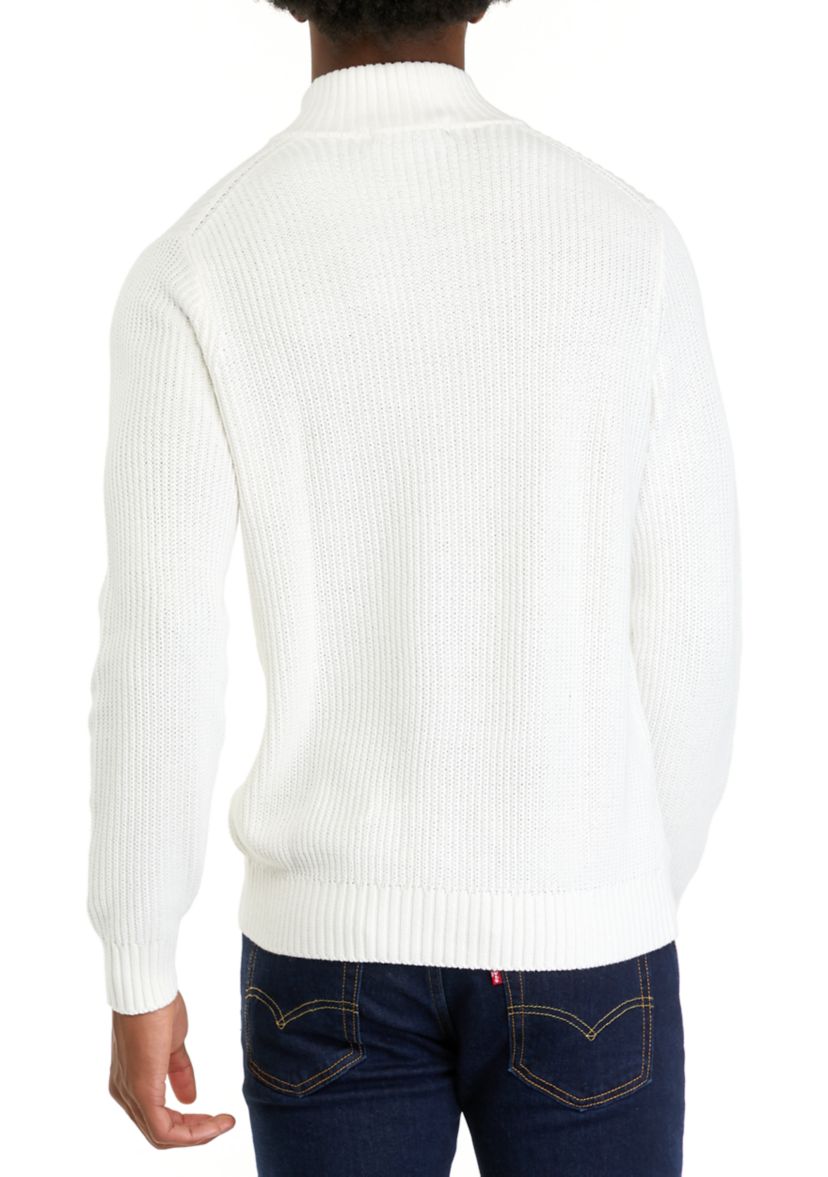 Mens Button Mock Neck Cotton Sweater