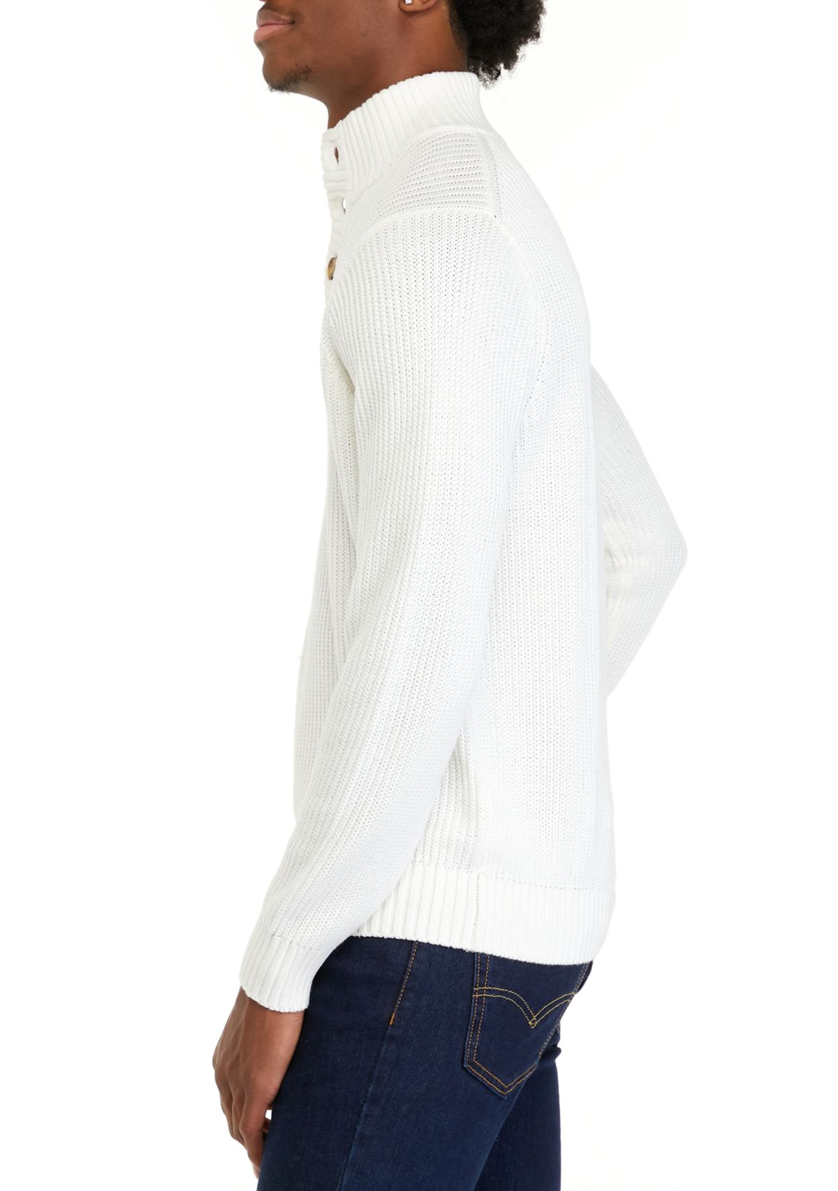 Mens Button Mock Neck Cotton Sweater