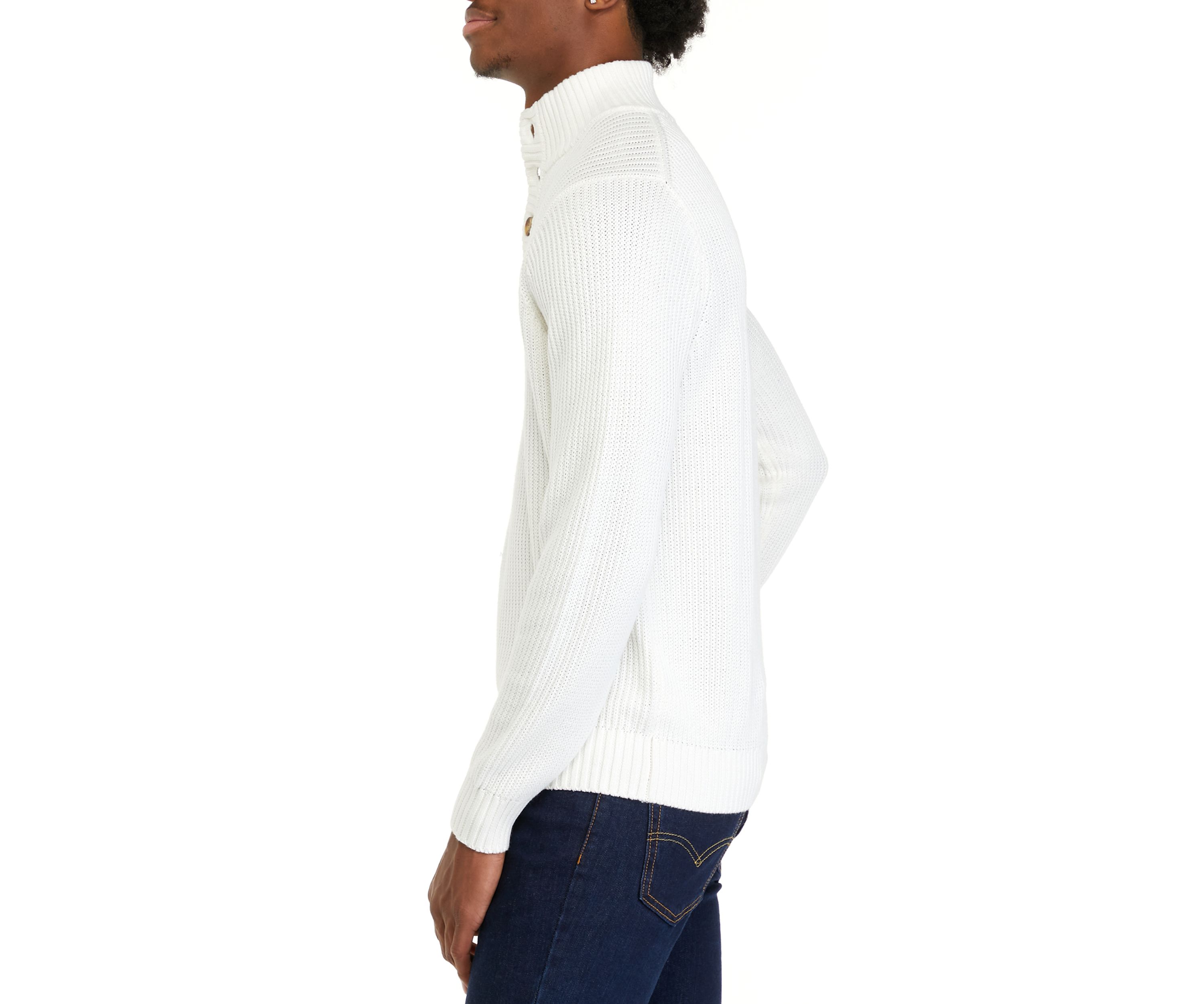 Mens Button Mock Neck Cotton Sweater