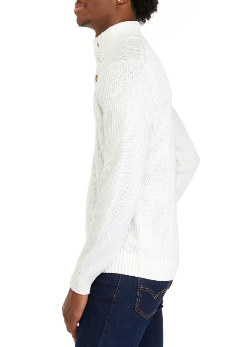 Mens Button Mock Neck Cotton Sweater