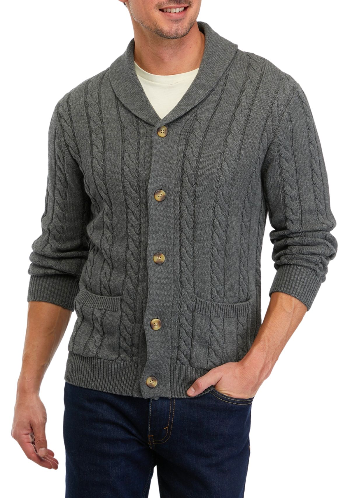 Cotton Blend Shawl Collar Cardigan