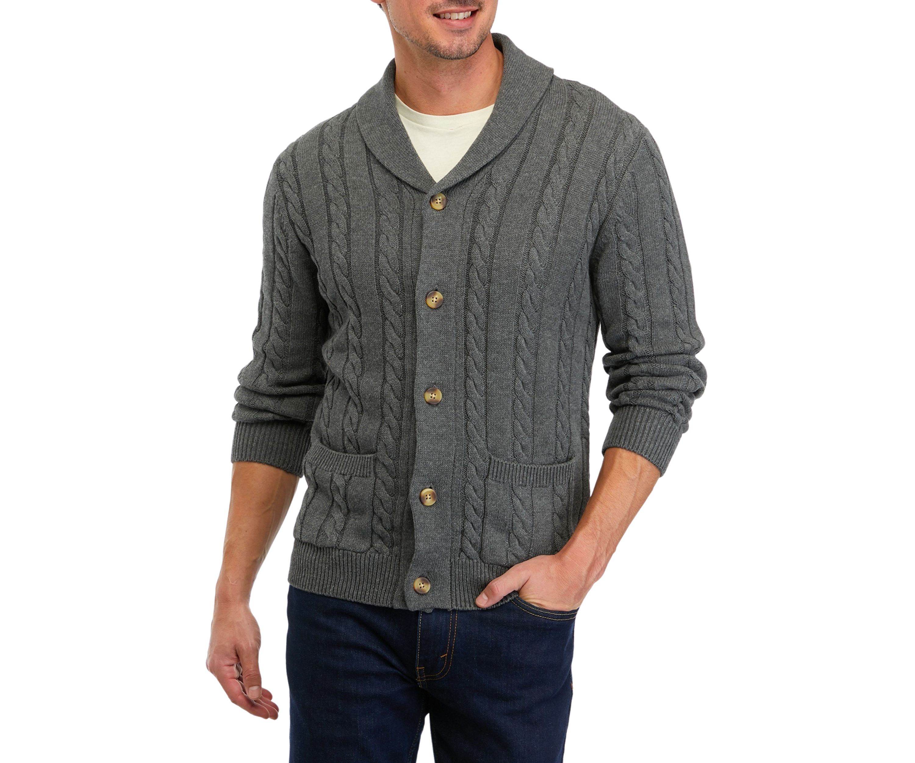Cotton Blend Shawl Collar Cardigan