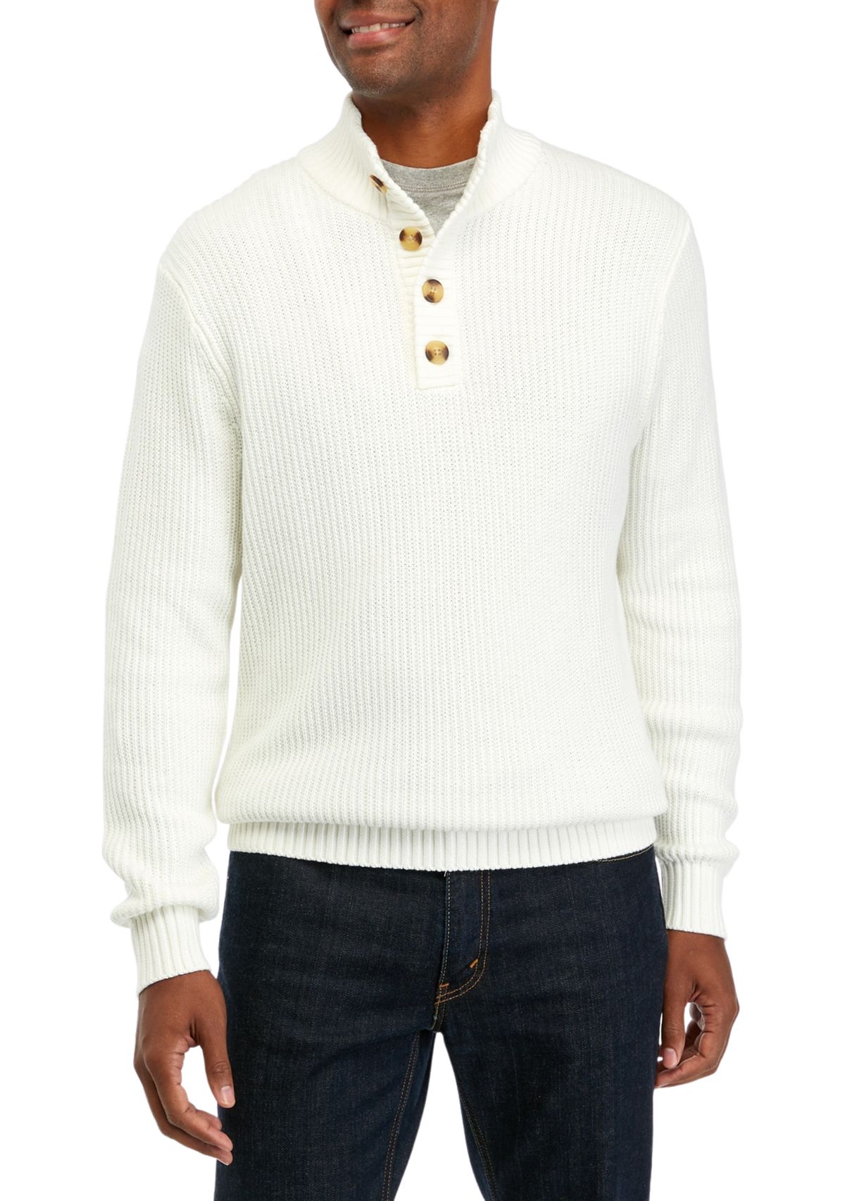 Button Up Mock Neck Sweater