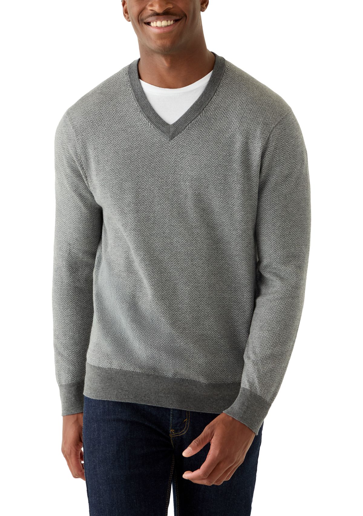 Mens Herringbone V-Neck Sweater