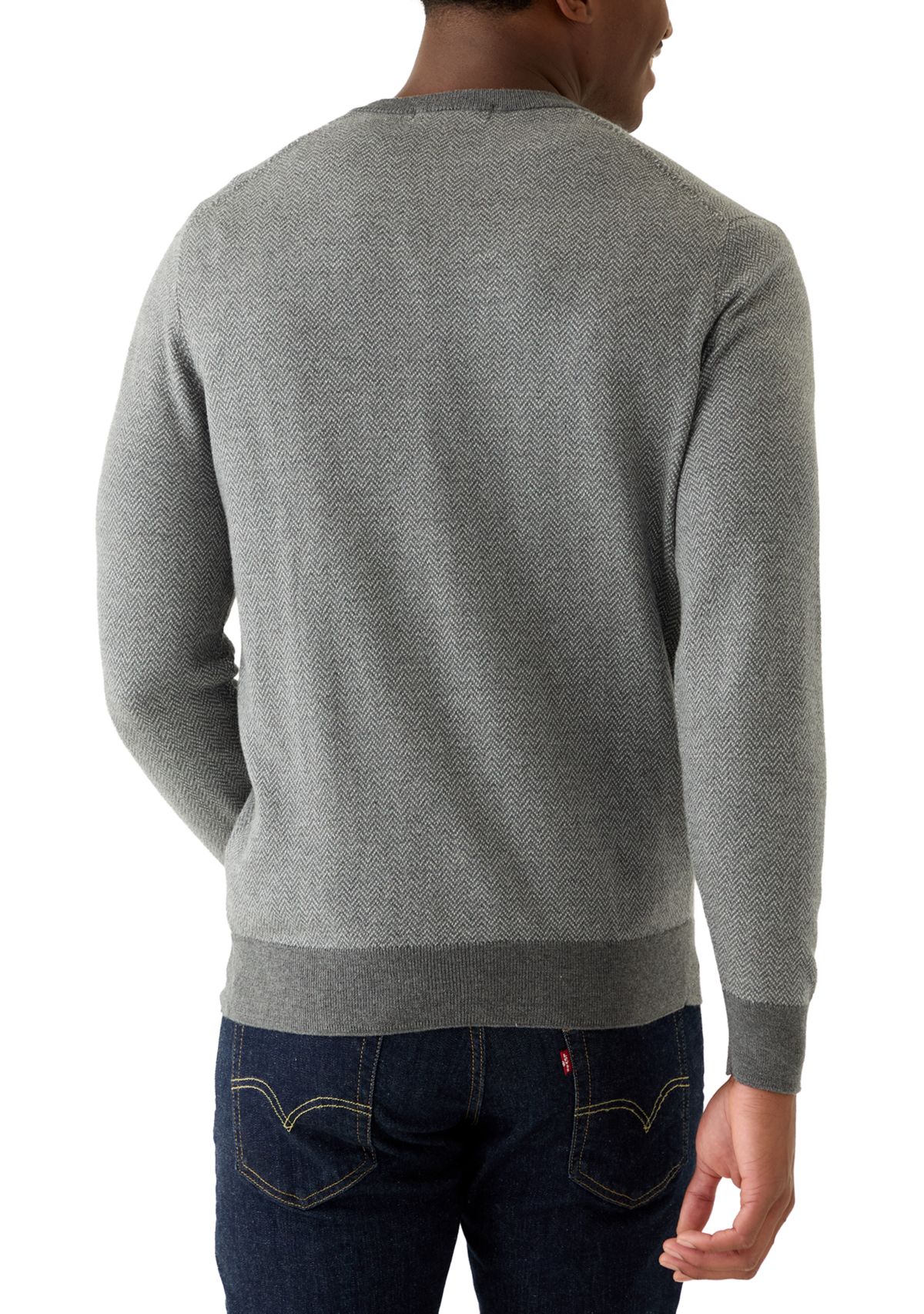 Mens Herringbone V-Neck Sweater
