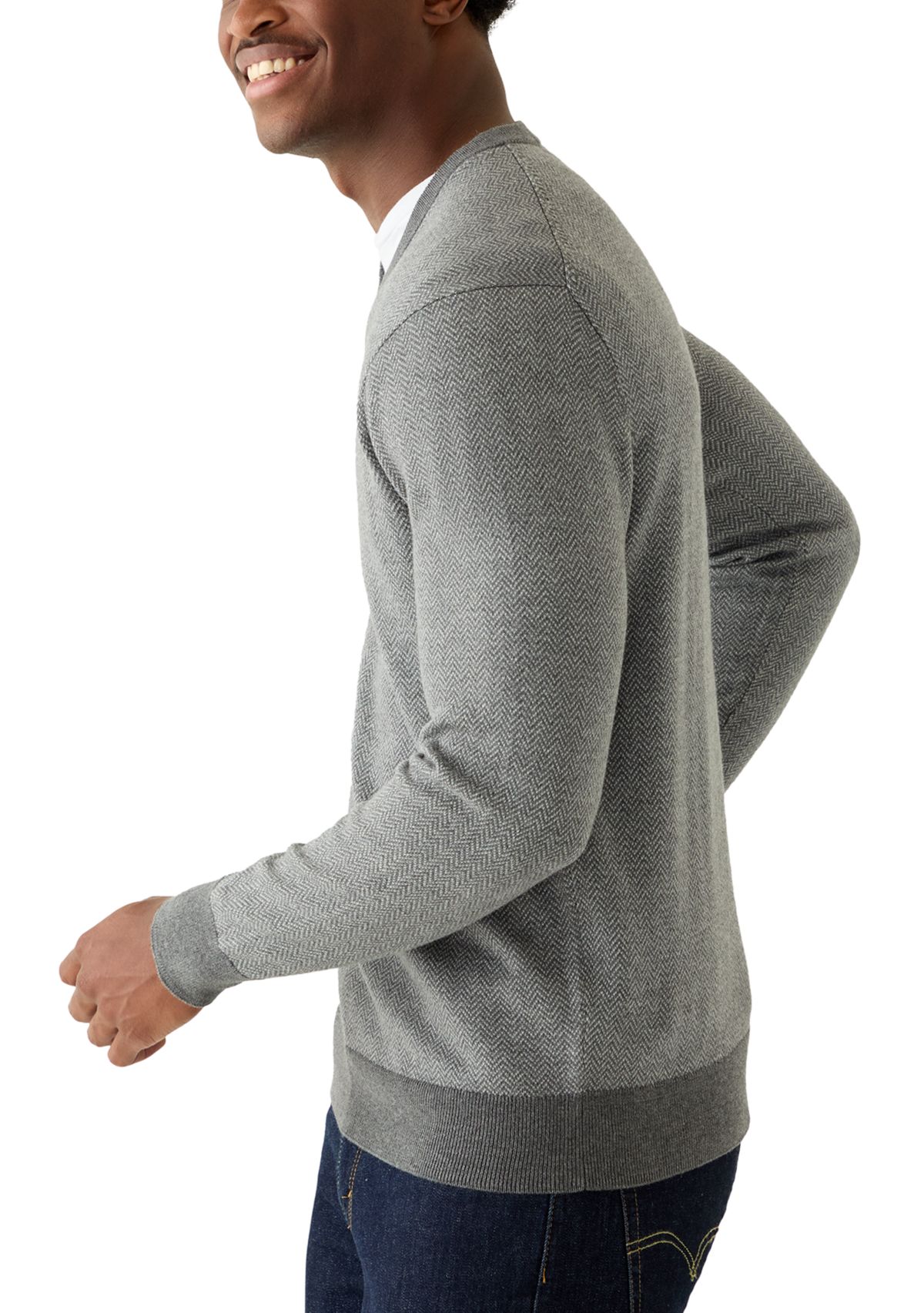 Mens Herringbone V-Neck Sweater