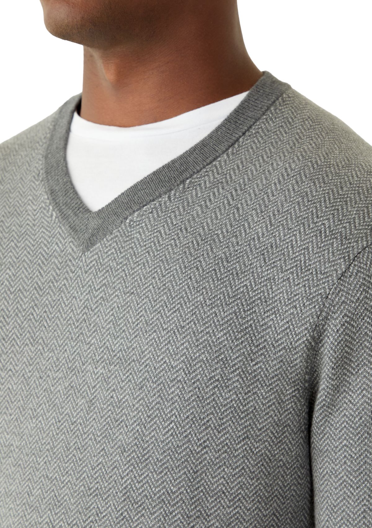 Mens Herringbone V-Neck Sweater