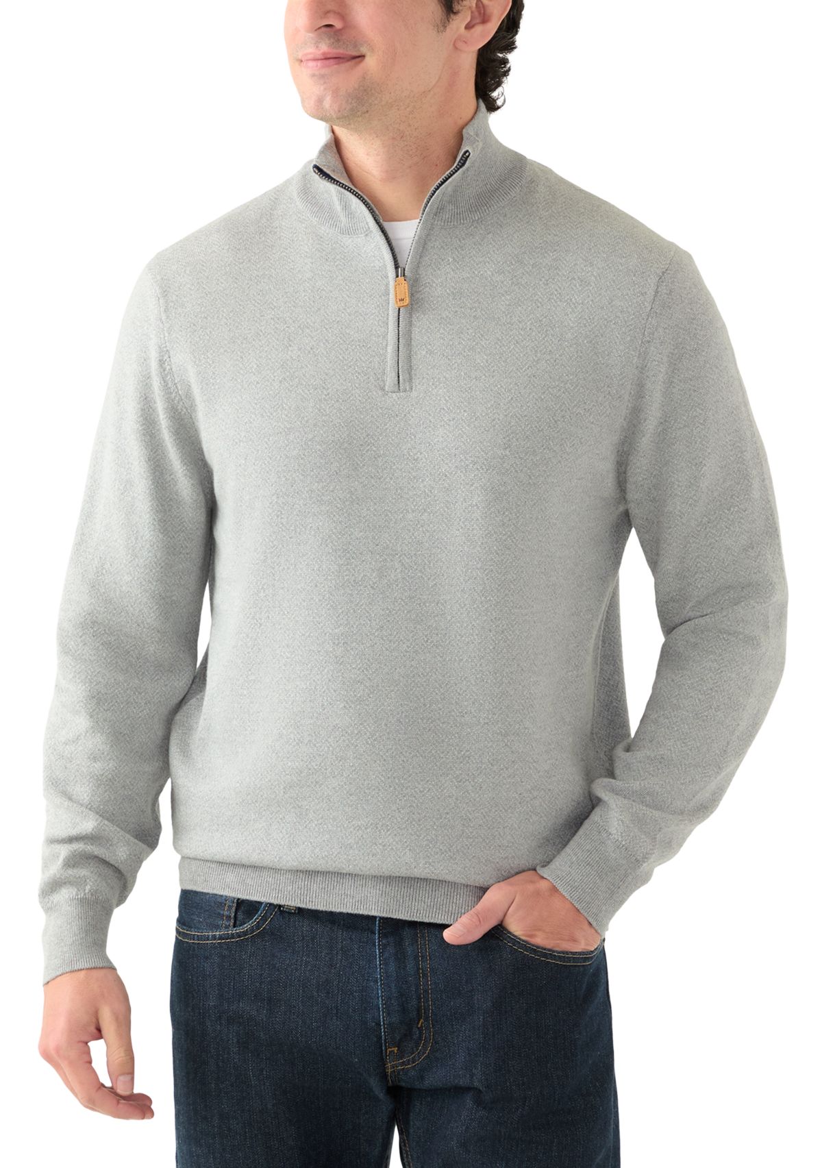 Mens Herringbone Quarter Zip Sweater
