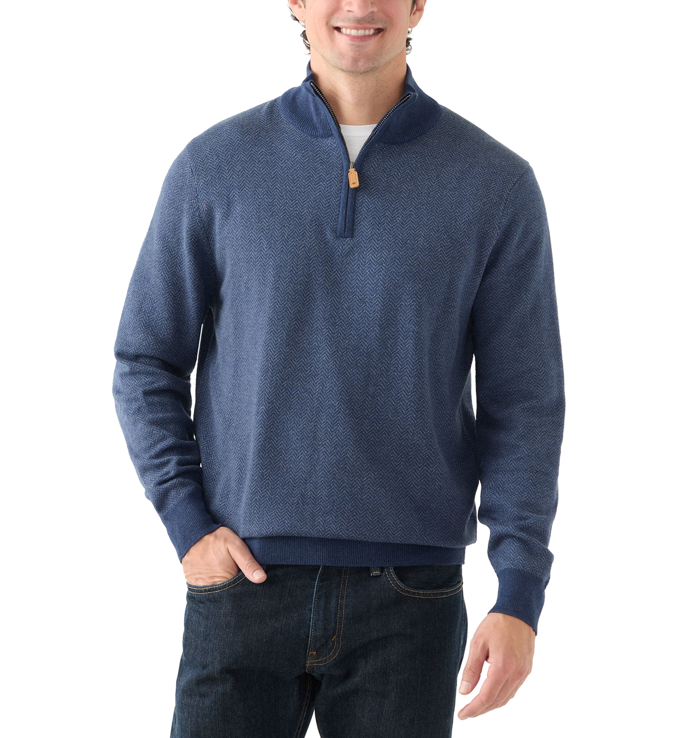Mens Herringbone Quarter Zip Sweater