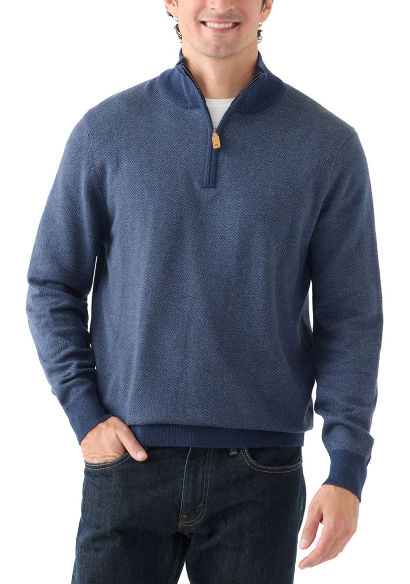 Mens Herringbone Quarter Zip Sweater