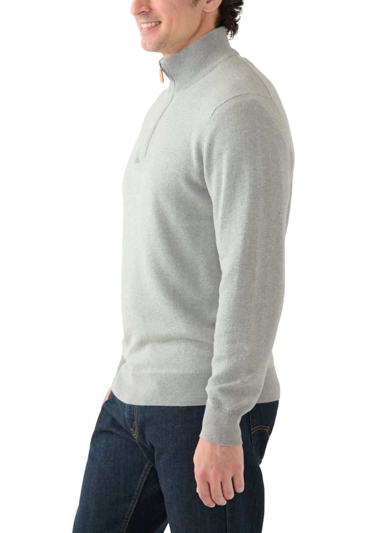 Mens Herringbone Quarter Zip Sweater