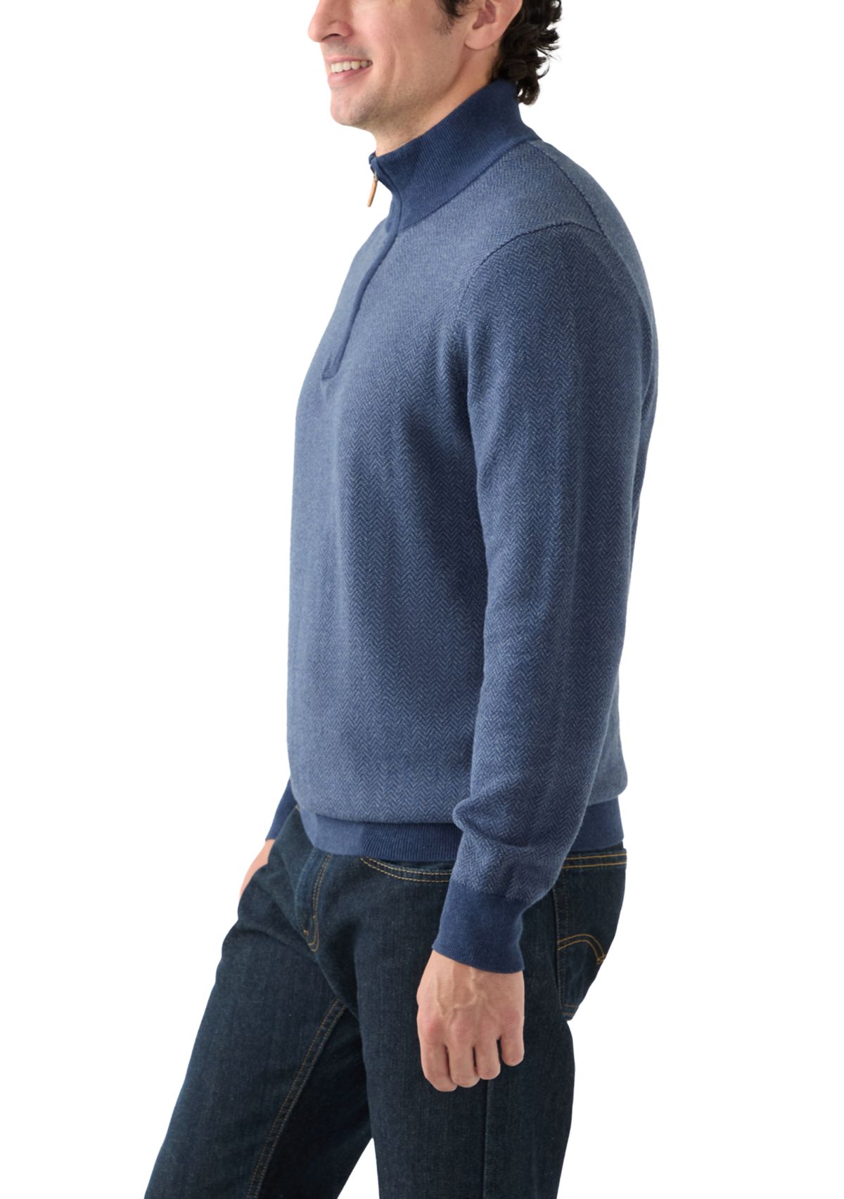 Mens Herringbone Quarter Zip Sweater