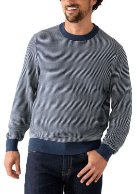Crown & Ivy Men's Striped Crew Neck Sweater, Navy Blue, 2XL