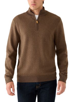 Crown & Ivy Men's Houndstooth 1/4 Zip Pullover, Brown, 2XL