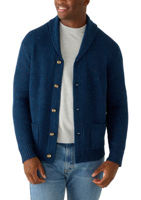 Crown & Ivy Men's Donegal Shawl Collar Cardigan, Navy Blue, Small