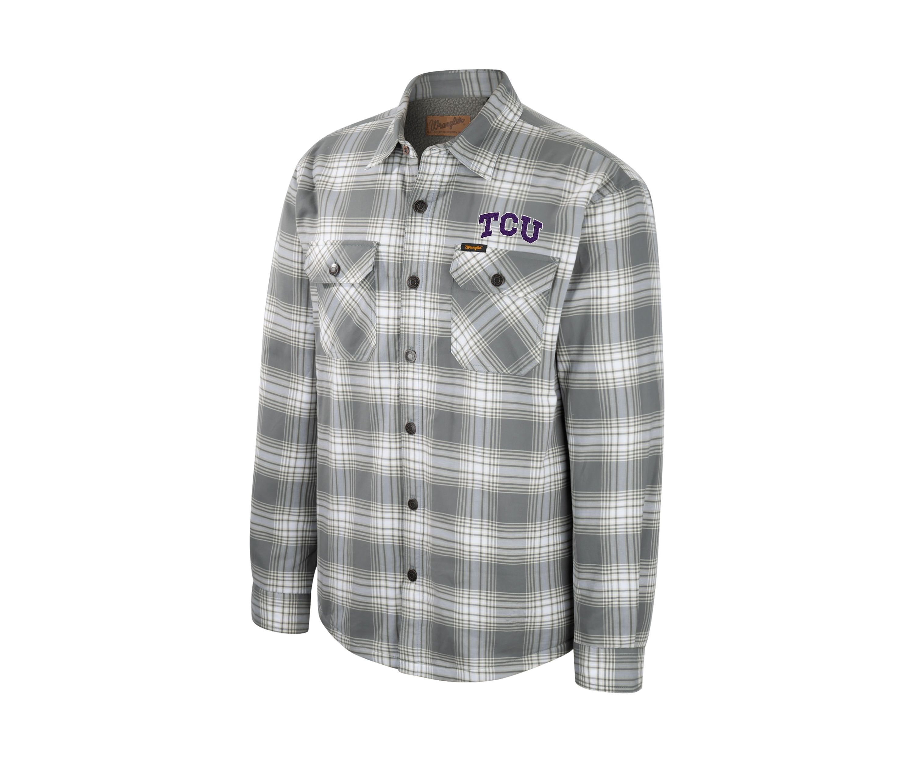 NCAA TCU Horned Frogs Sherpa Lined Plaid Flannel Shirt Jacket 