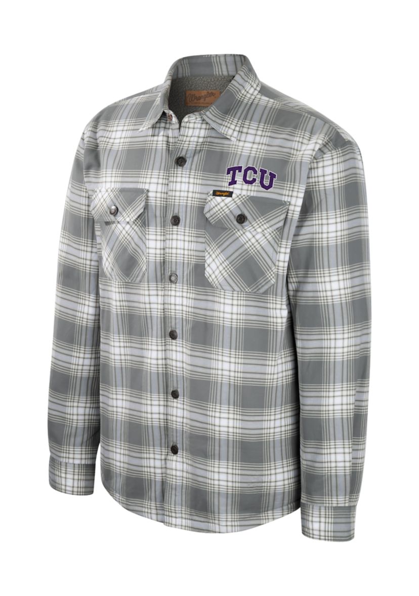 NCAA TCU Horned Frogs Sherpa Lined Plaid Flannel Shirt Jacket 