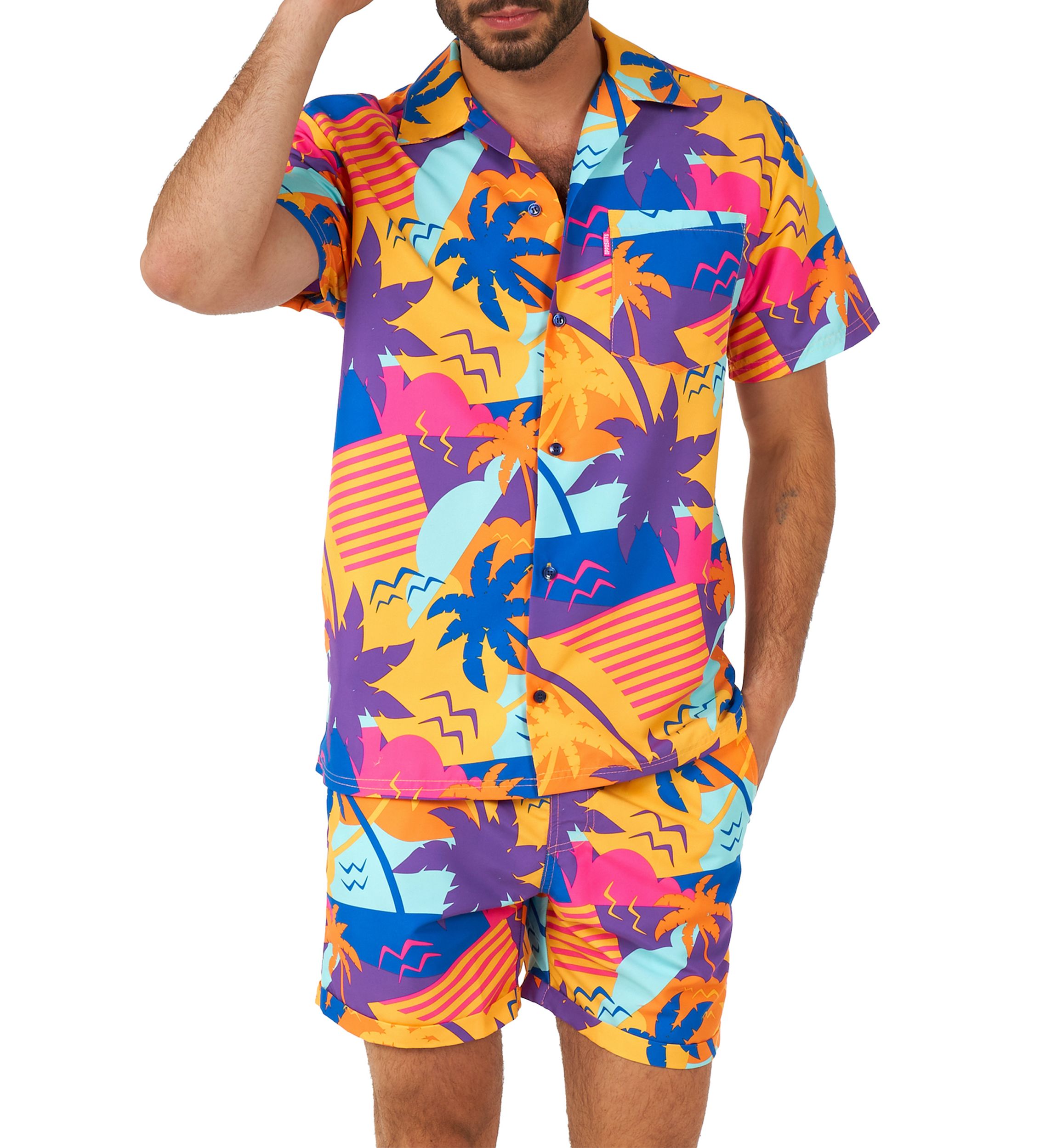 OppoSuits Summer Combo Swimwear - Mens Two Piece Matching Set - Palm Power