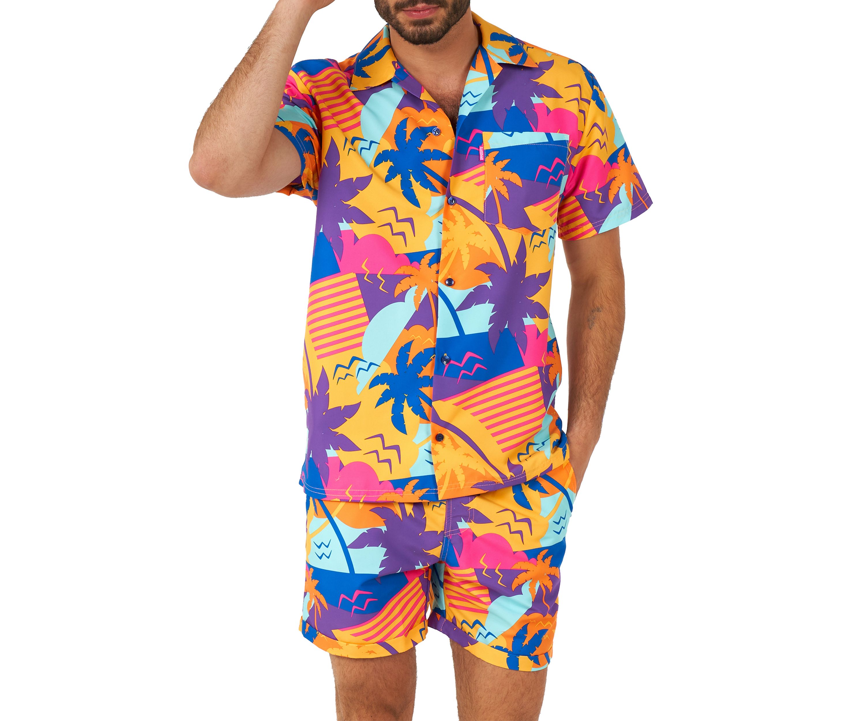 OppoSuits Summer Combo Swimwear - Mens Two Piece Matching Set - Palm Power