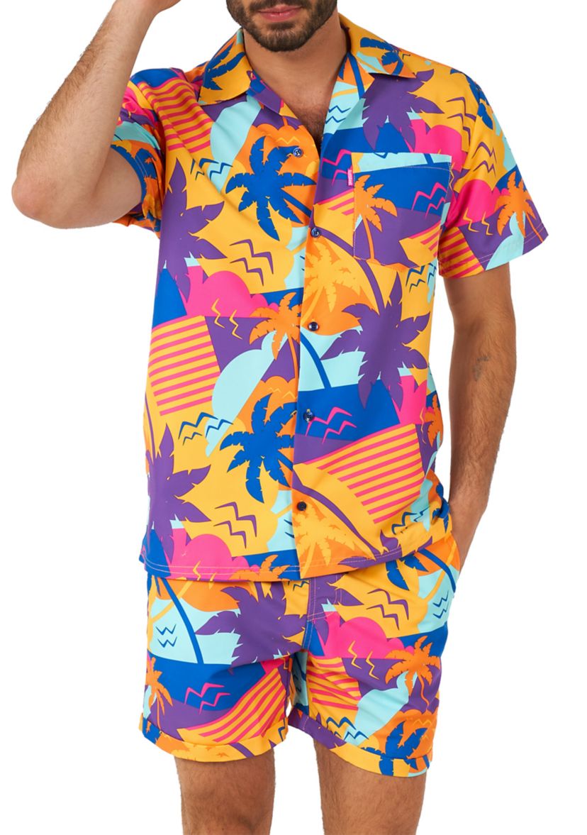 OppoSuits Summer Combo Swimwear - Mens Two Piece Matching Set - Palm Power