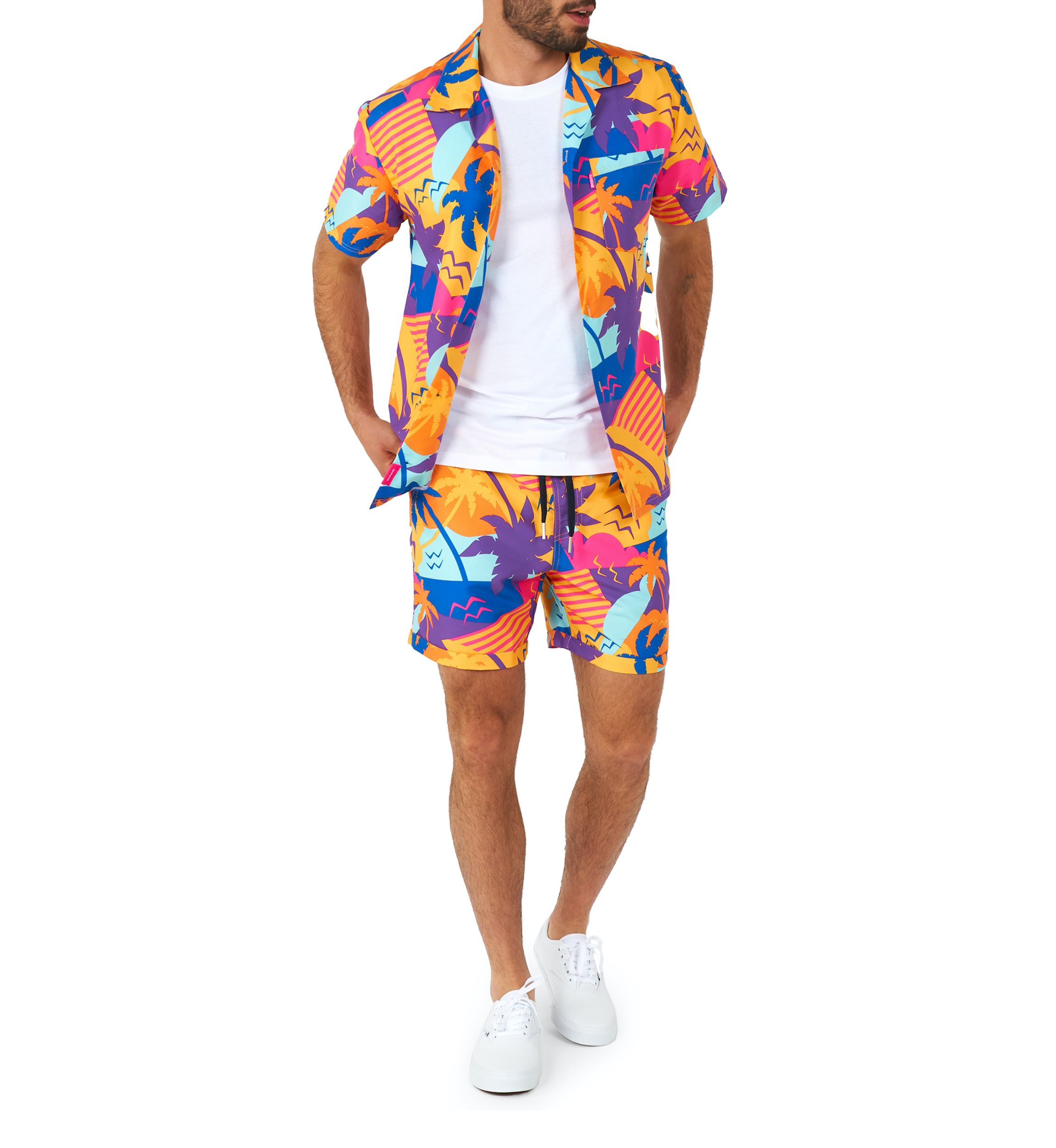 OppoSuits Summer Combo Swimwear - Mens Two Piece Matching Set - Palm Power