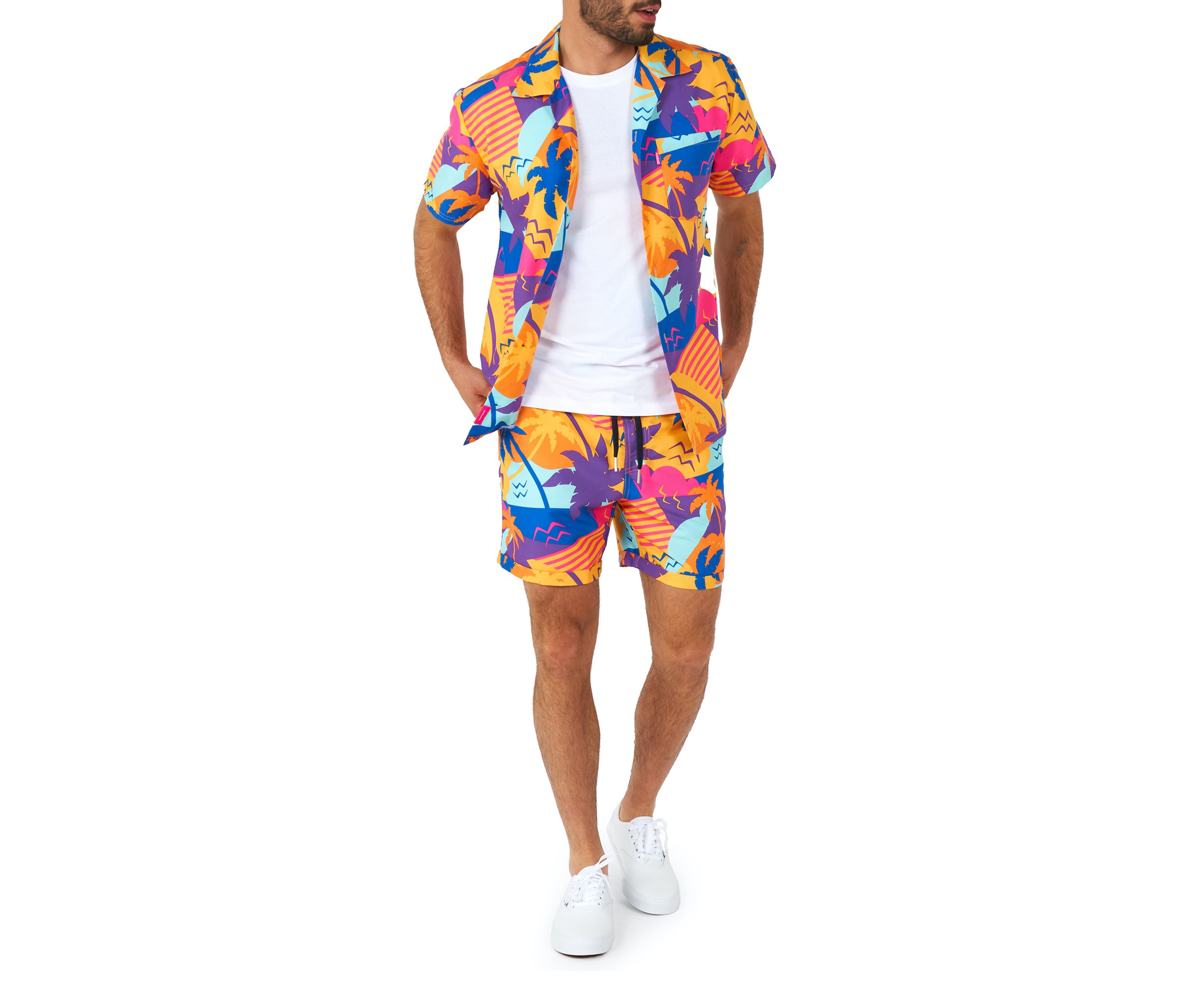 OppoSuits Summer Combo Swimwear - Mens Two Piece Matching Set - Palm Power