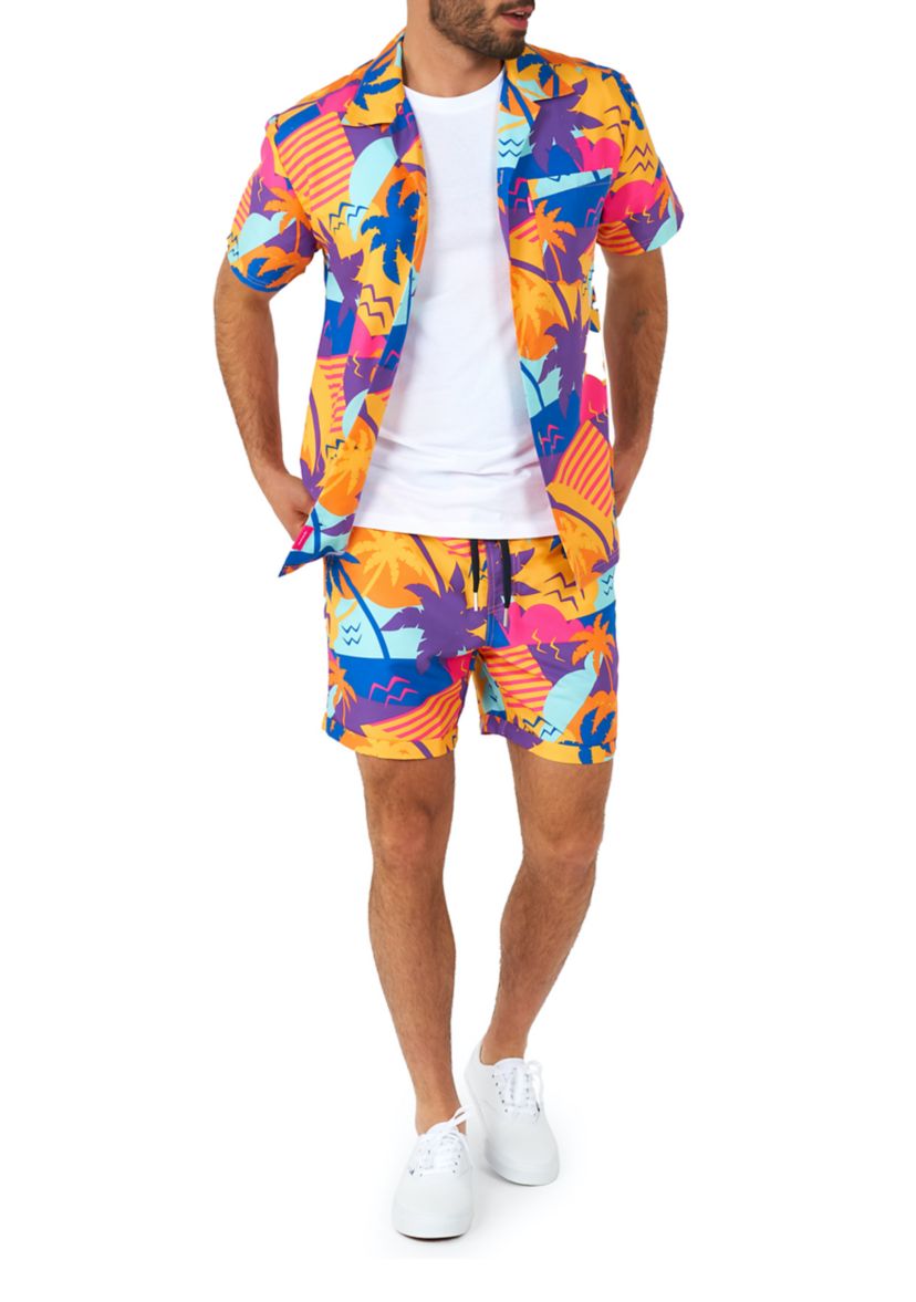 OppoSuits Summer Combo Swimwear - Mens Two Piece Matching Set - Palm Power