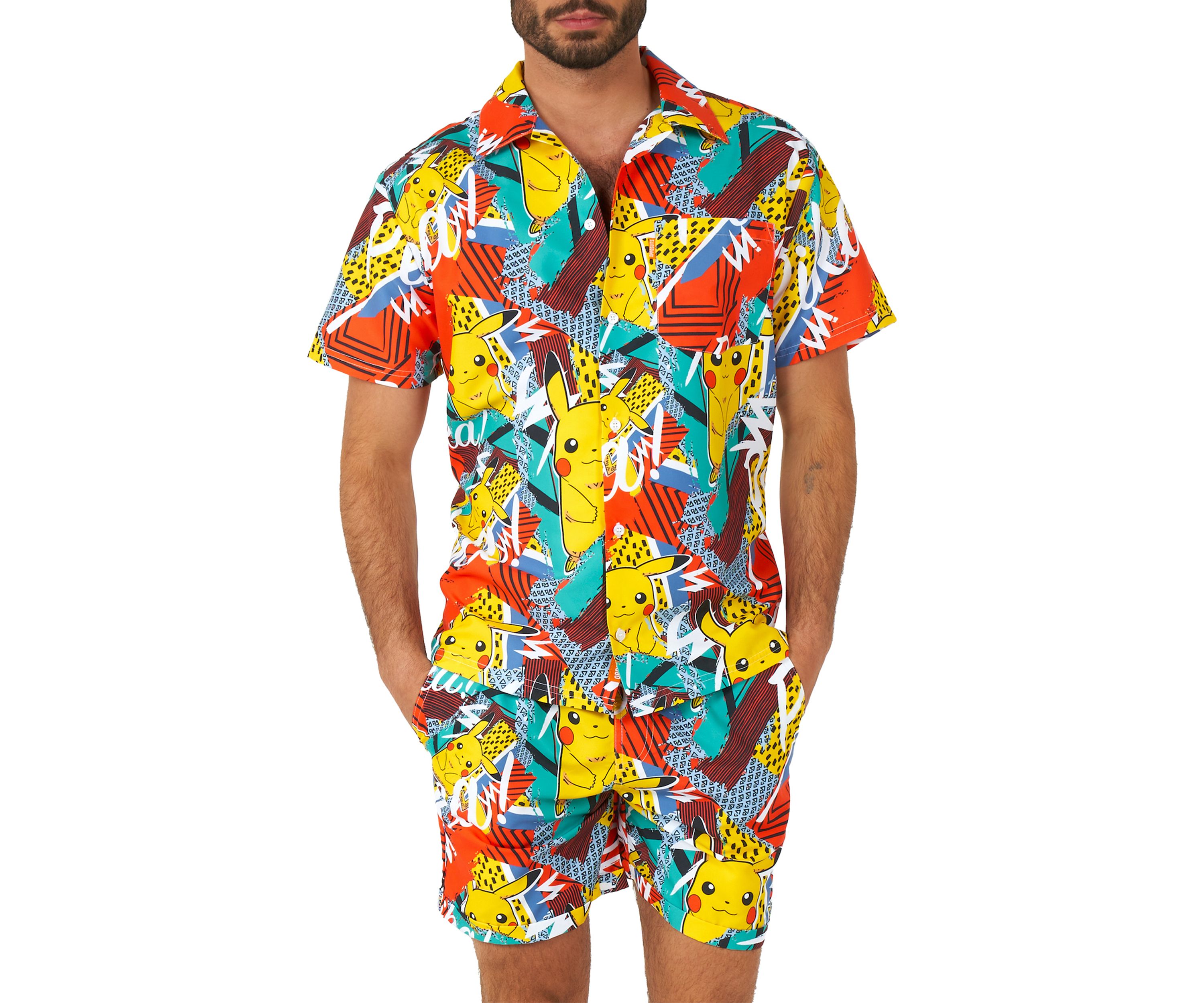 OppoSuits Summer Combo Swimwear - Mens Two Piece Matching Set - Pokemon Pika Pikachu