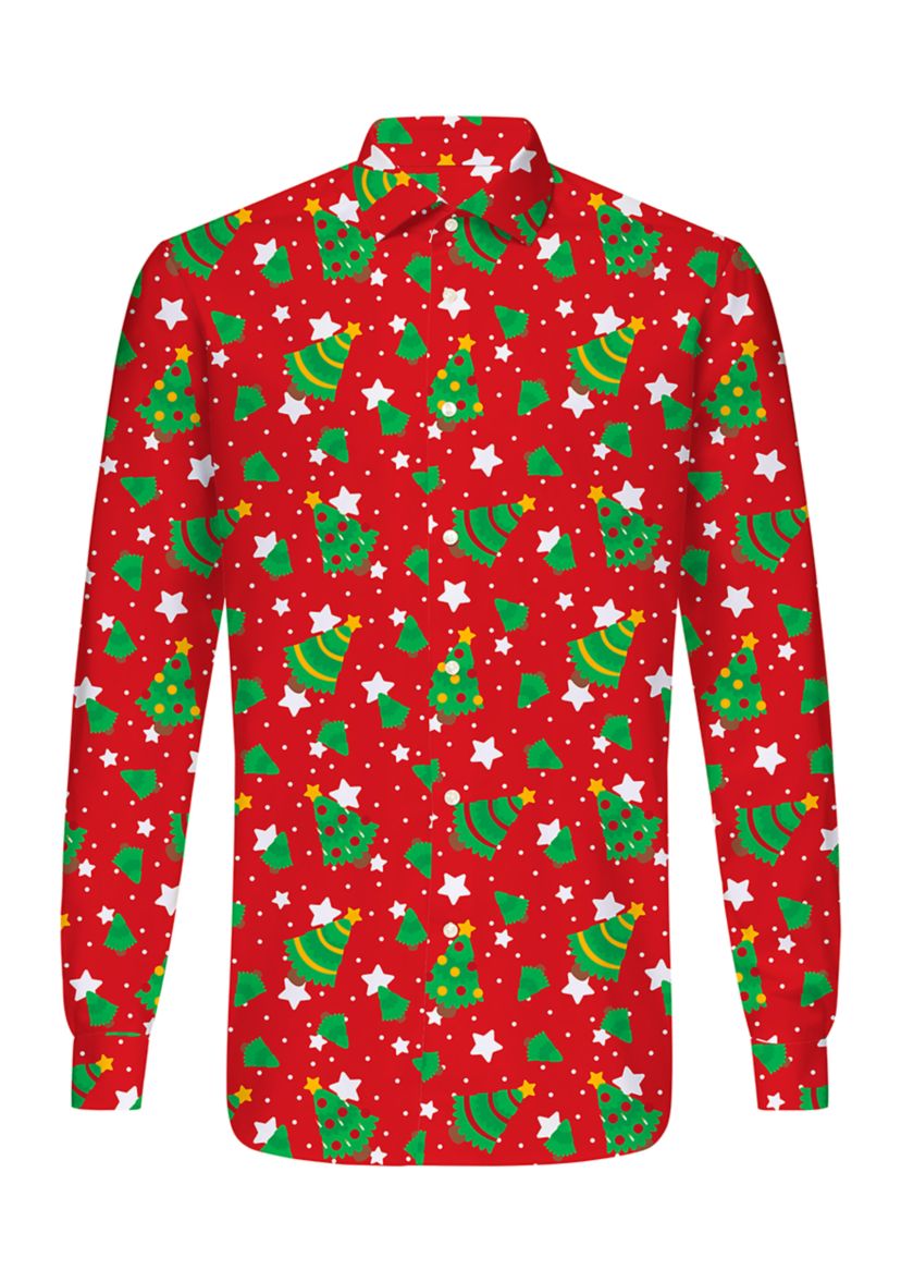 Christmas Trees Stars Red  Long Sleeve Shirt