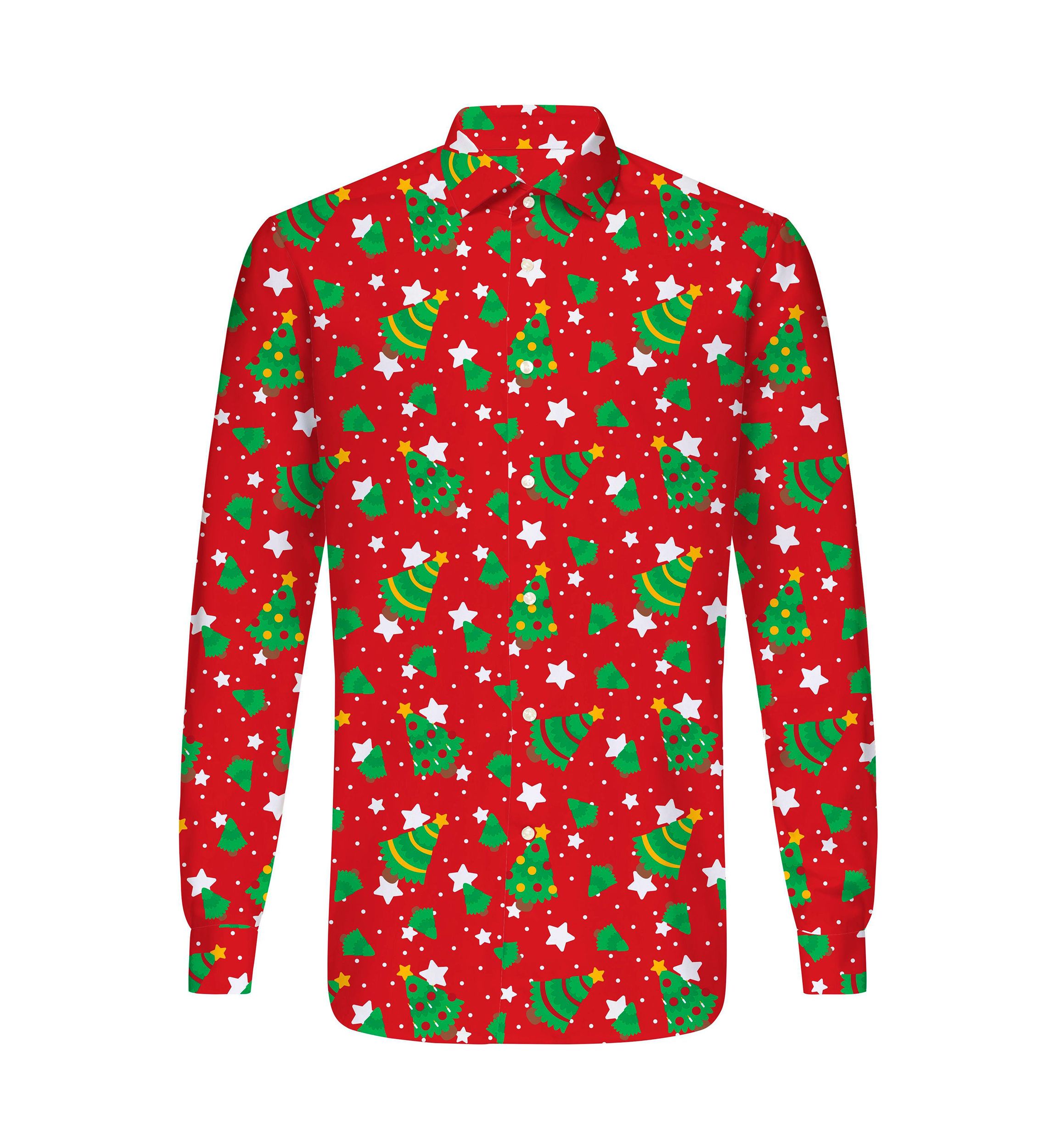 Christmas Trees Stars Red  Long Sleeve Shirt