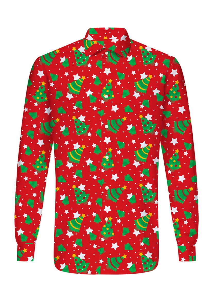 Christmas Trees Stars Red  Long Sleeve Shirt