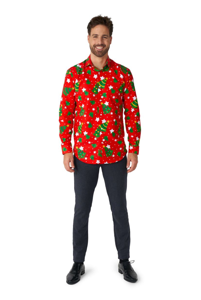 Christmas Trees Stars Red  Long Sleeve Shirt