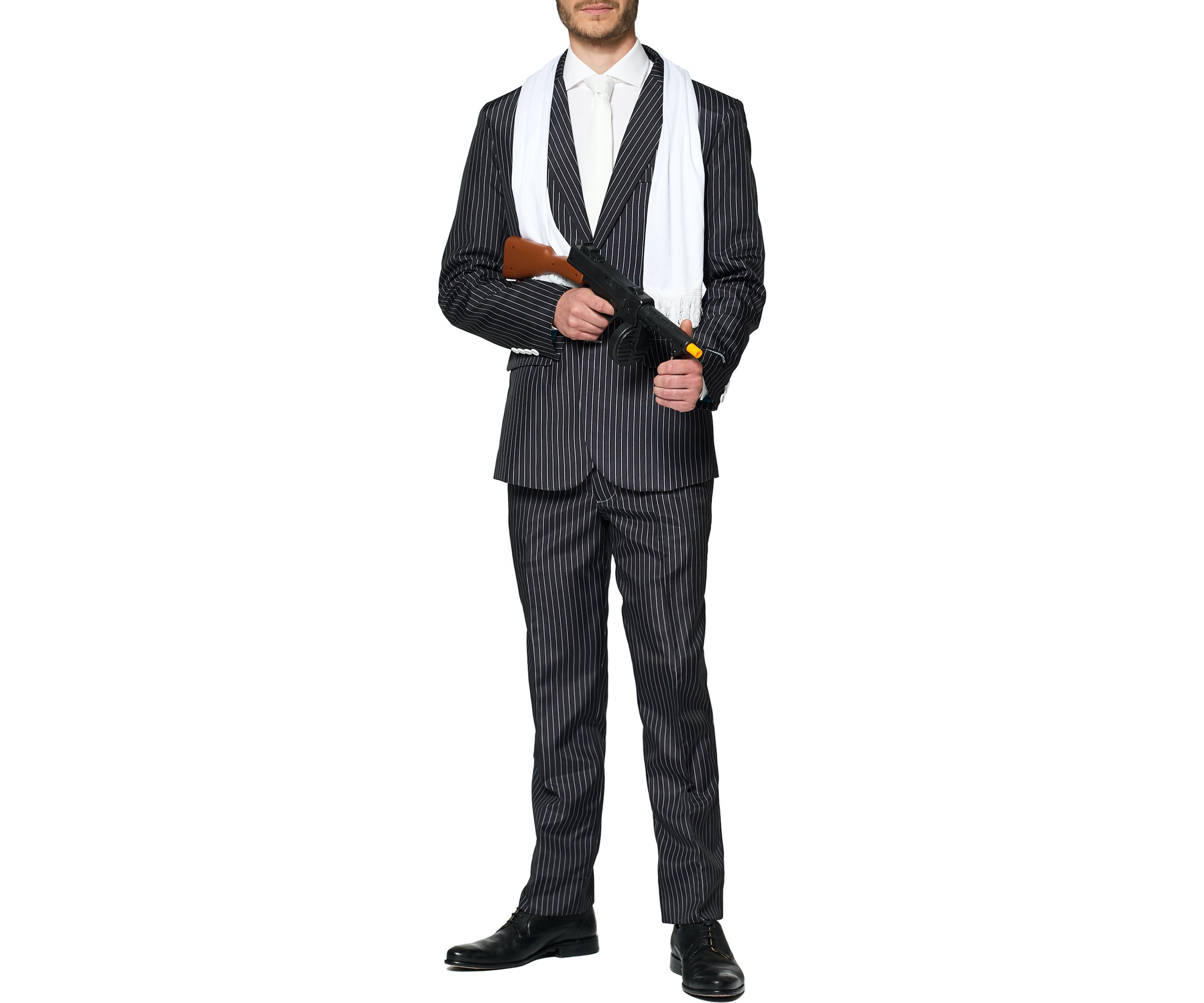 Gangster Pinstripe Black 2 Piece Suit + Tie
