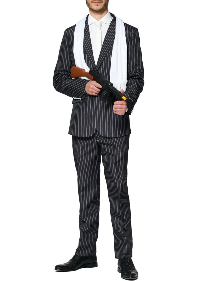 Gangster Pinstripe Black 2 Piece Suit + Tie