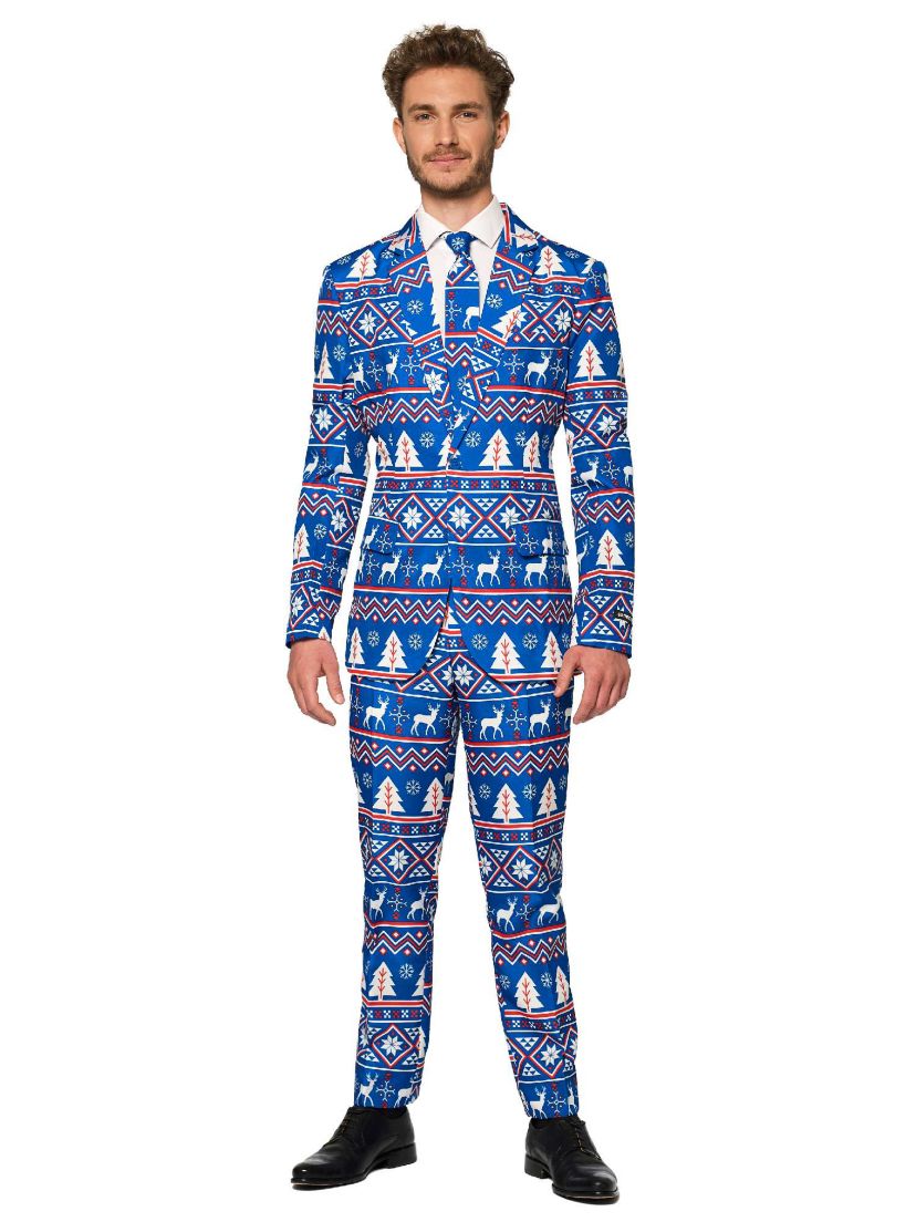 Christmas Blue Nordic 2 Piece Suit + Tie