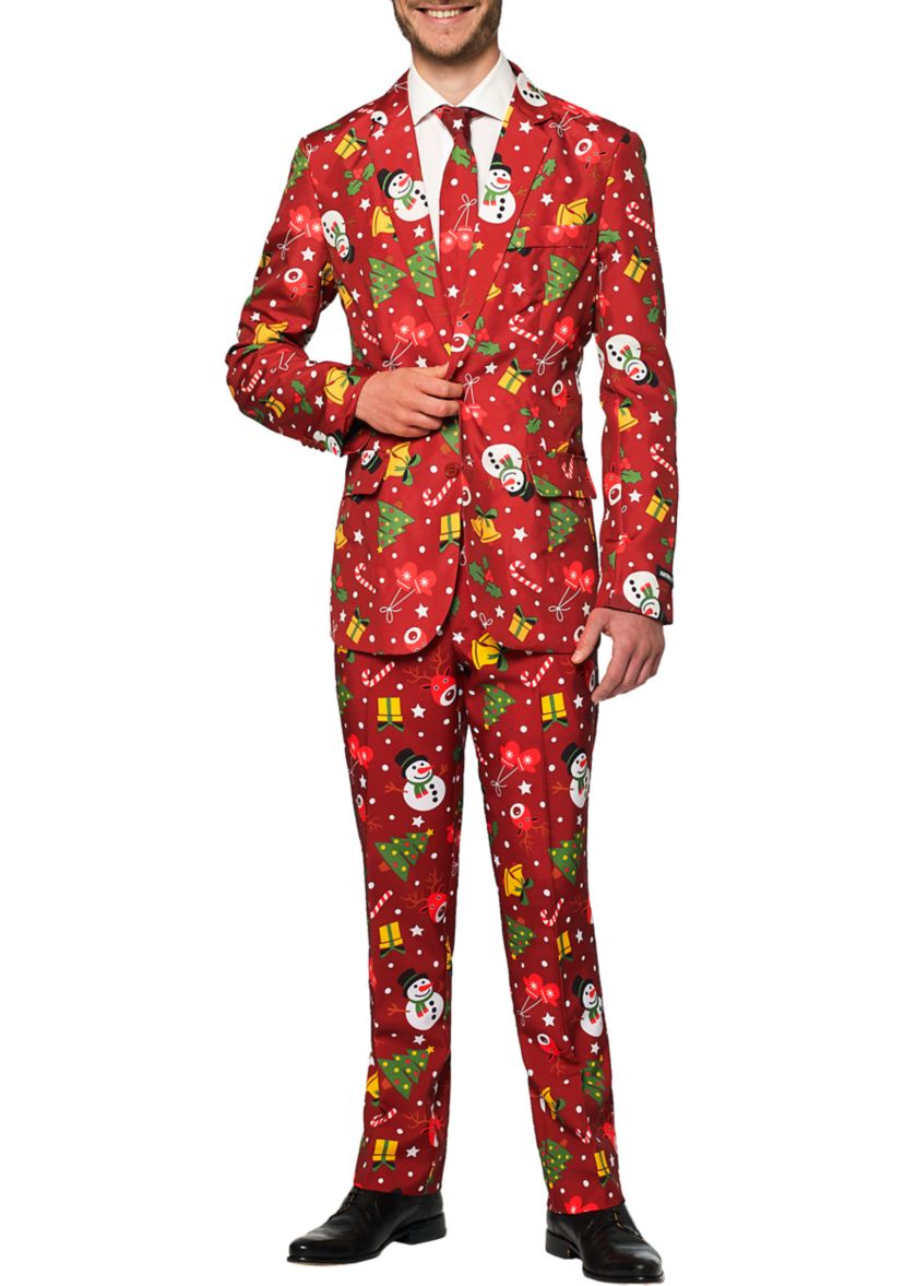 Christmas Red Icons Light Up 2 Piece Suit + Tie