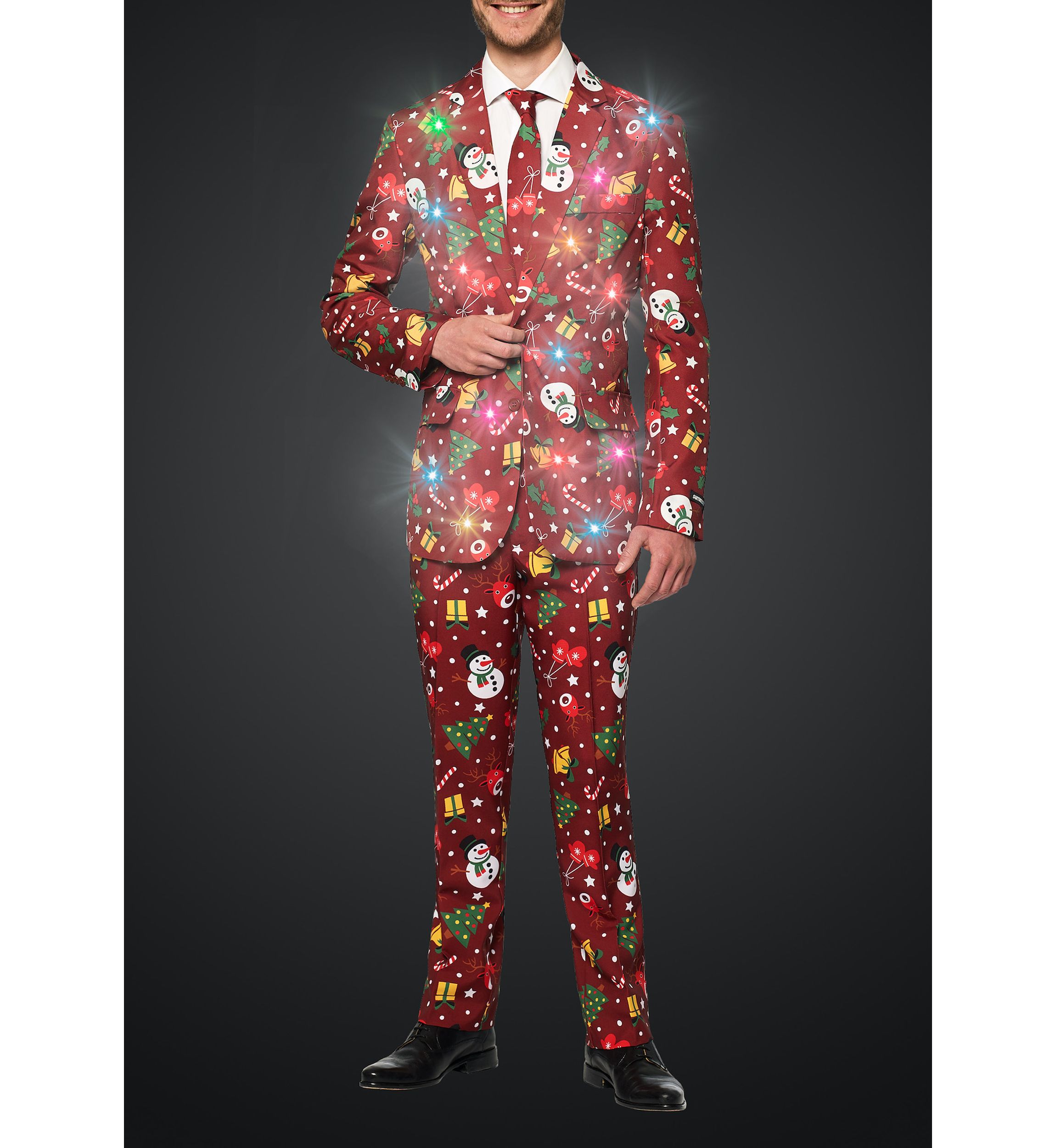 Christmas Red Icons Light Up 2 Piece Suit + Tie