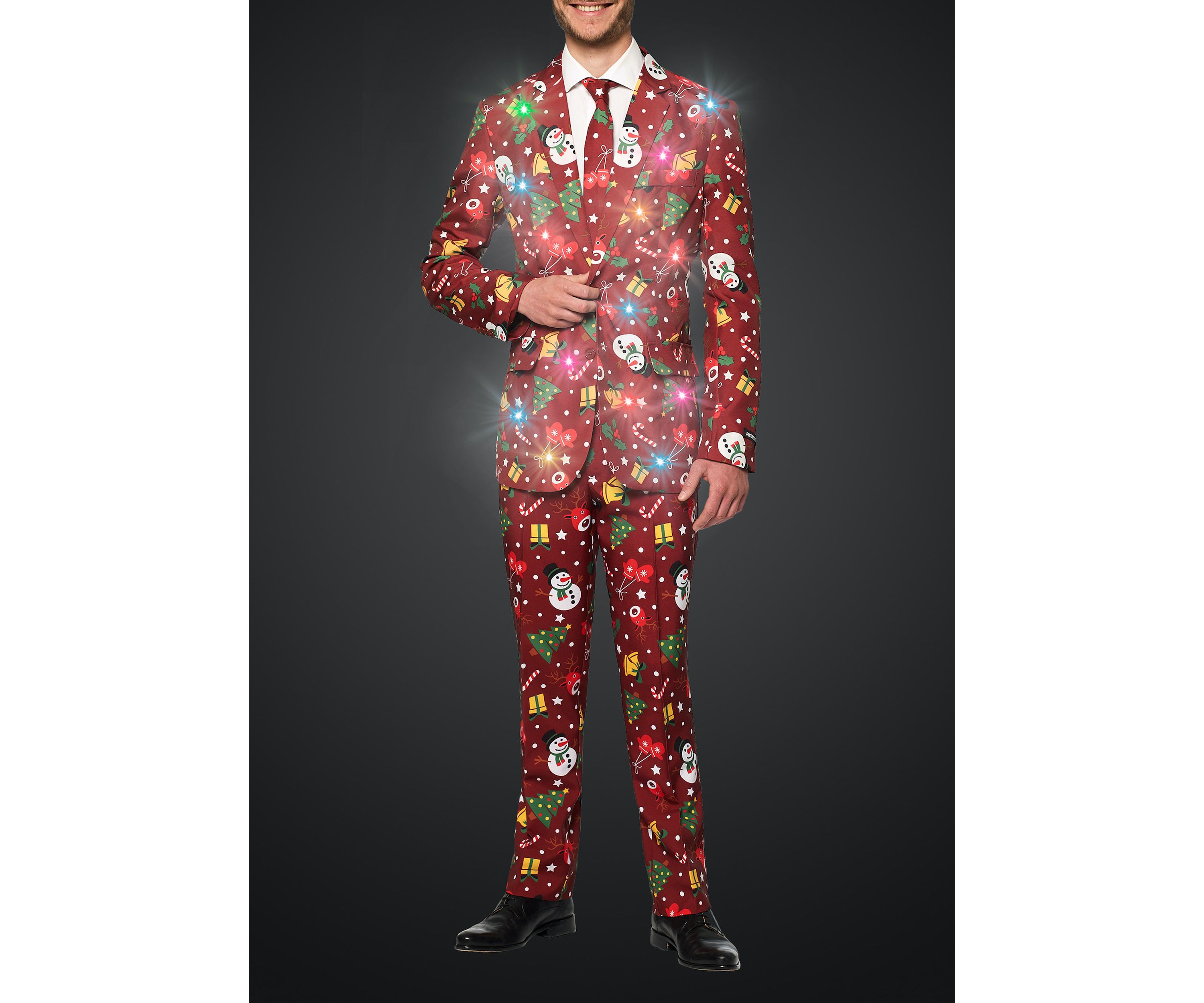 Christmas Red Icons Light Up 2 Piece Suit + Tie