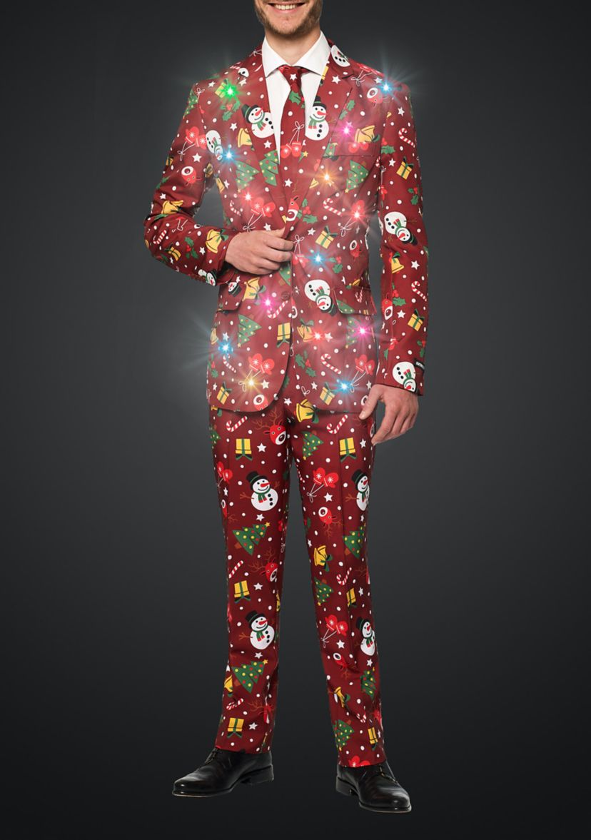 Christmas Red Icons Light Up 2 Piece Suit + Tie