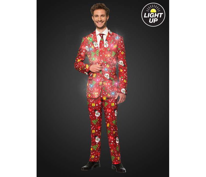 Christmas Red Icons Light Up 2 Piece Suit + Tie