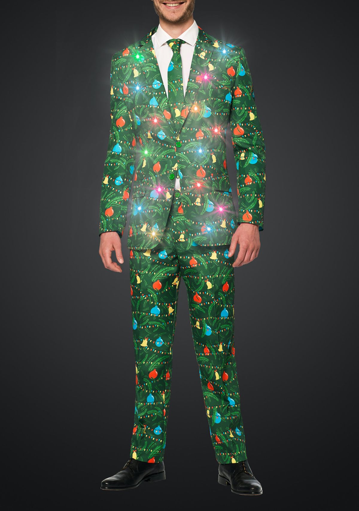 Christmas Green Tree Light Up 2 Piece Suit + Tie